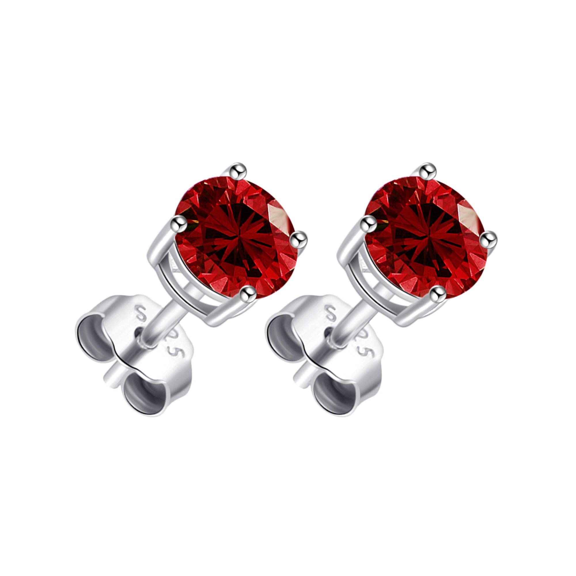 Sterling Silver Dark Red Earrings Created with Zircondia® Crystals by Philip Jones Jewellery