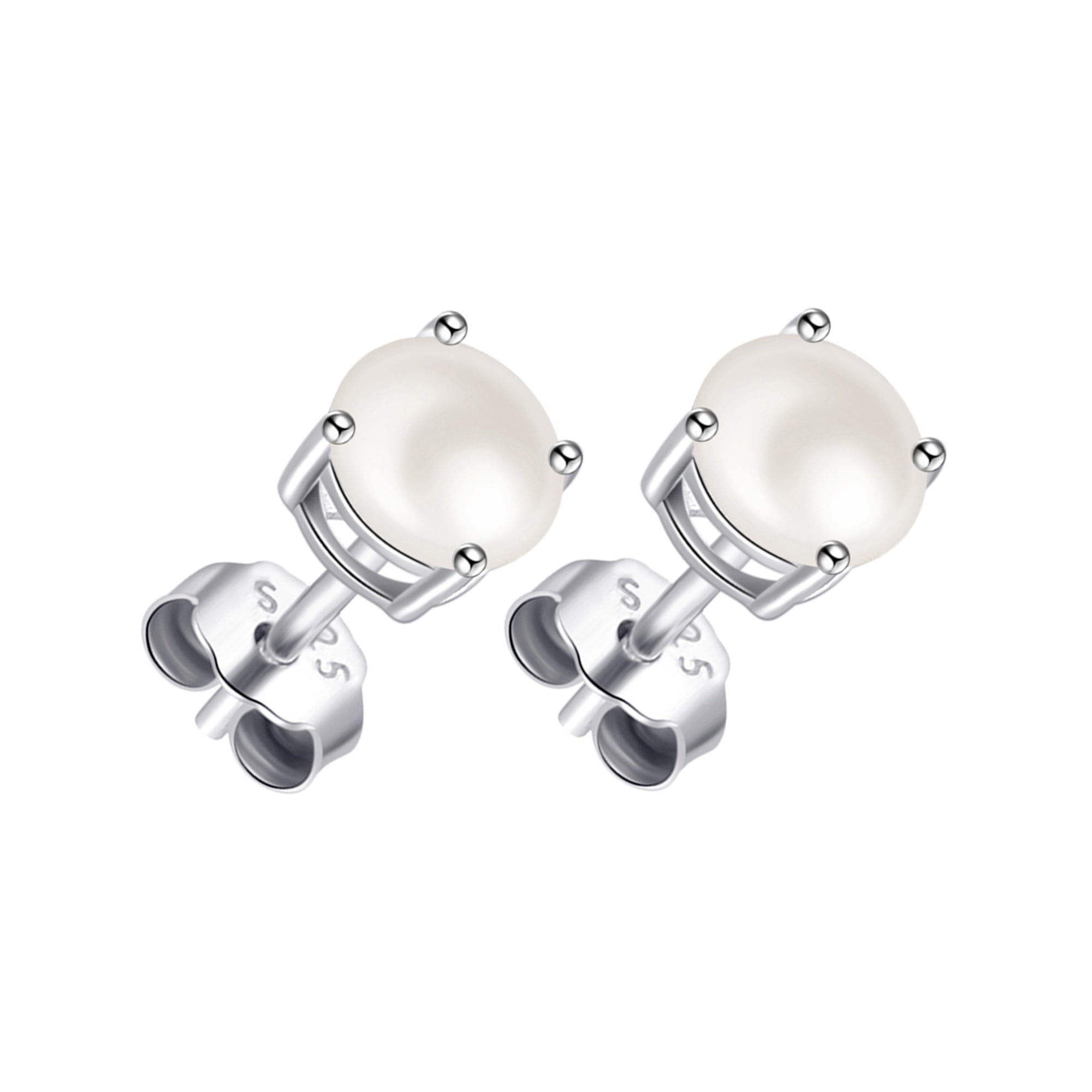 Sterling Silver Pearl Earrings Created with Gemstones from Zircondia® by Philip Jones Jewellery