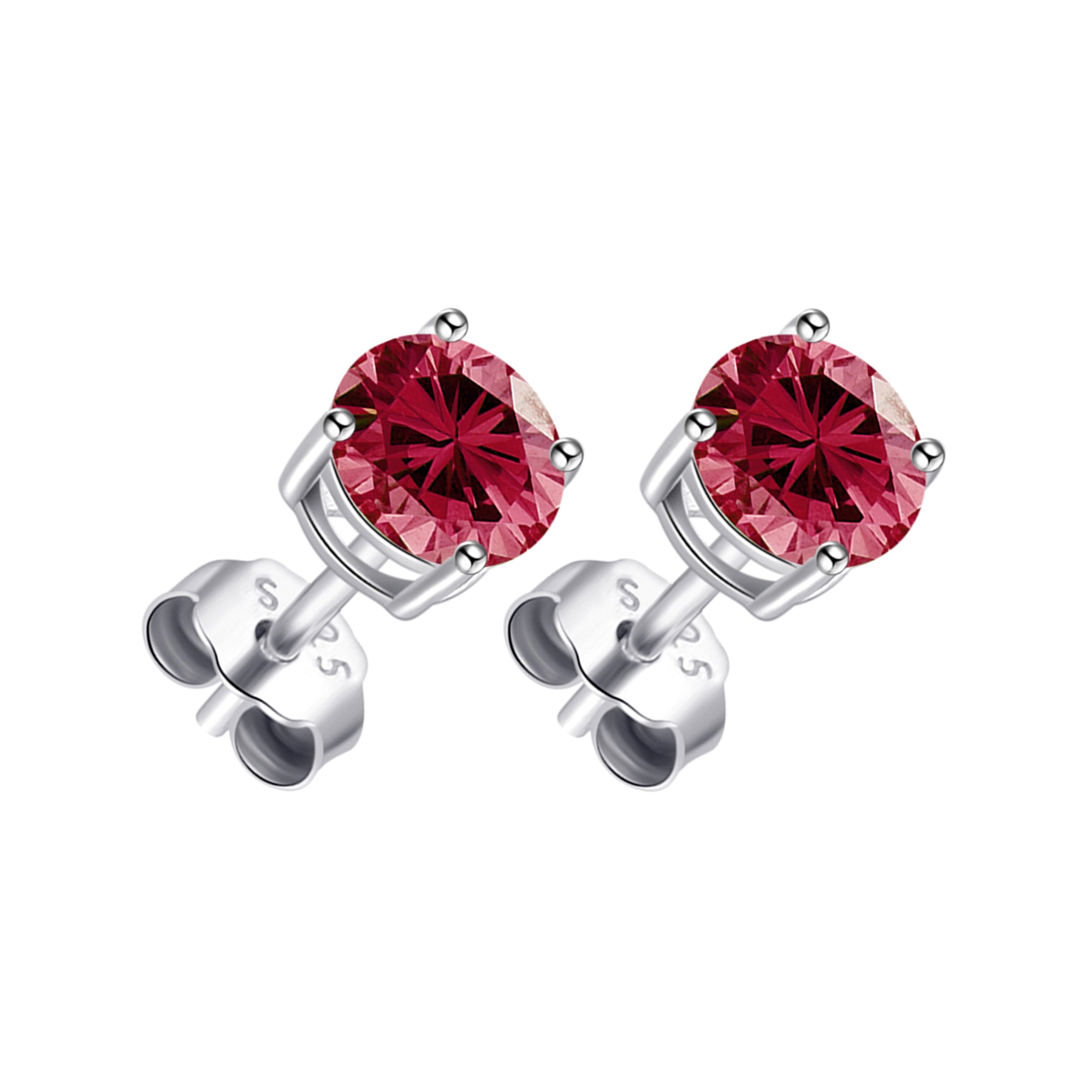 Sterling Silver Red Earrings Created with Zircondia® Crystals by Philip Jones Jewellery