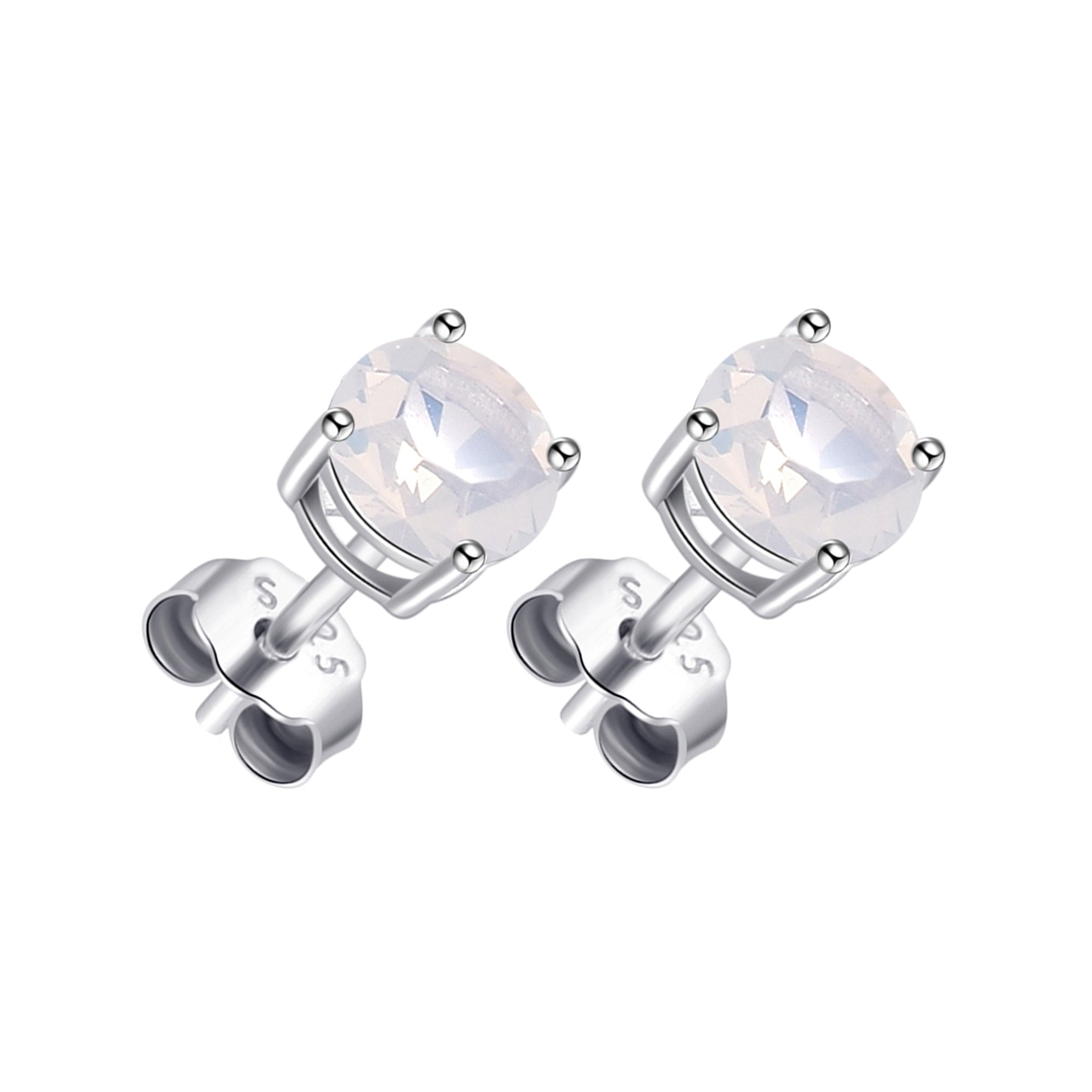 Sterling Silver White Opal Earrings Created with Zircondia® Crystals by Philip Jones Jewellery