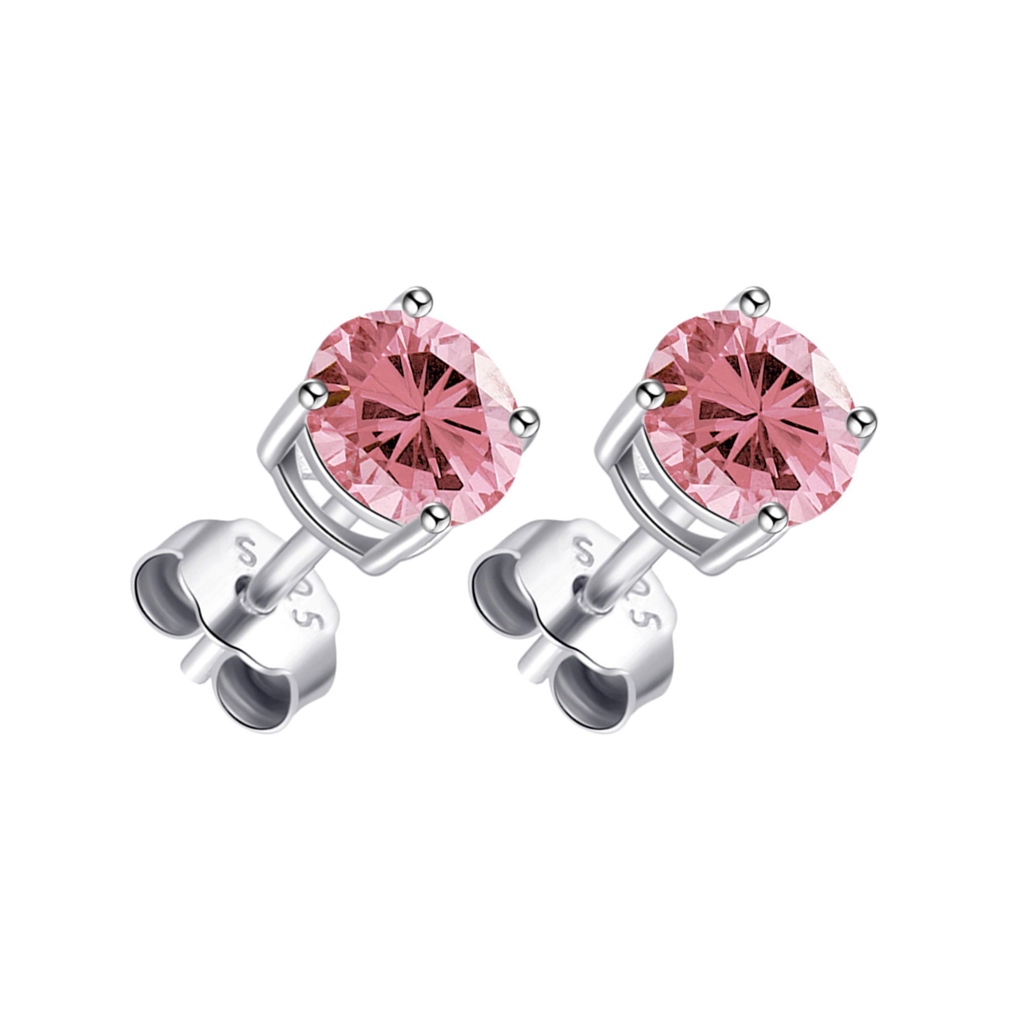 Sterling Silver Pink Earrings Created with Zircondia® Crystals by Philip Jones Jewellery
