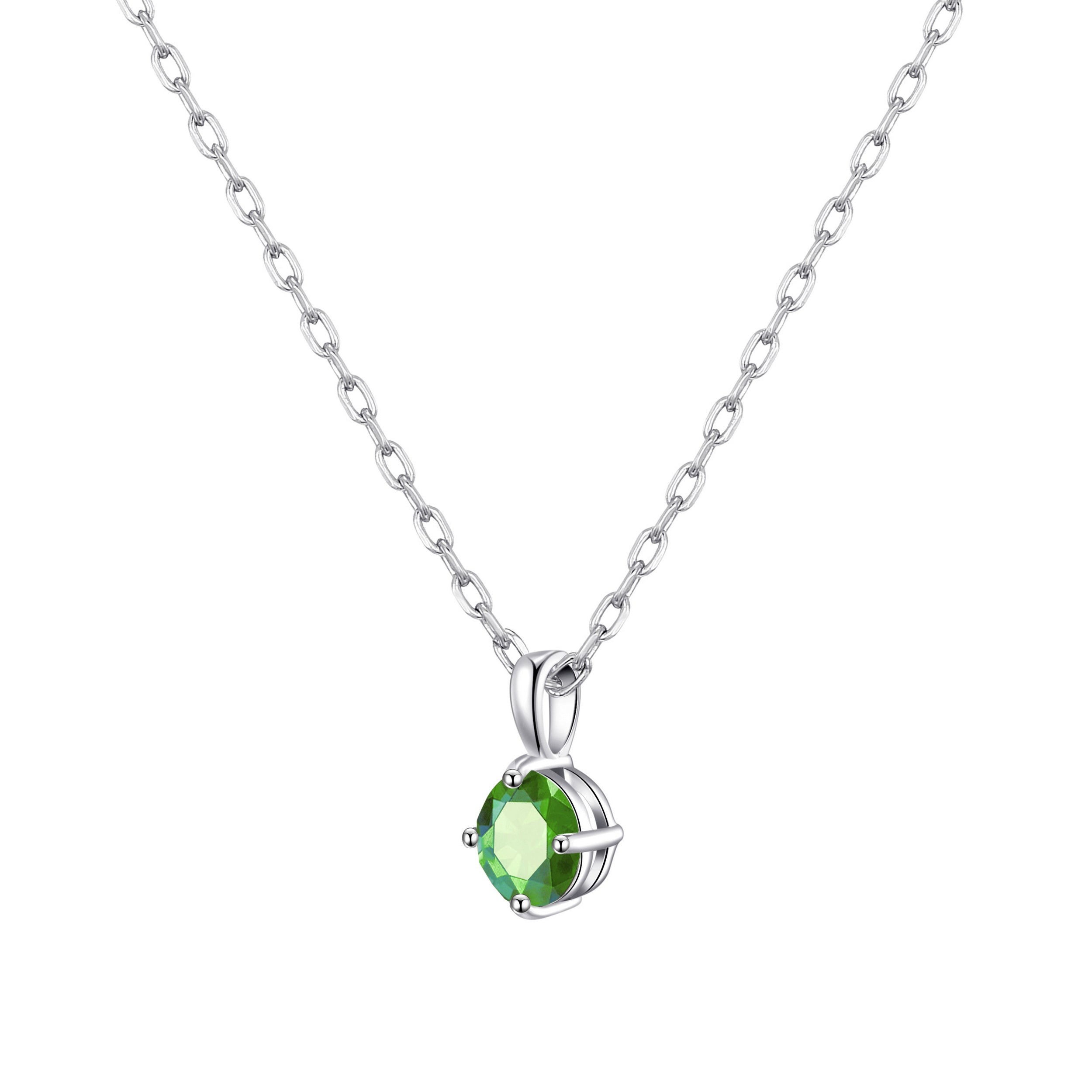 Sterling Silver Light Green Necklace Created with Zircondia® Crystals by Philip Jones Jewellery