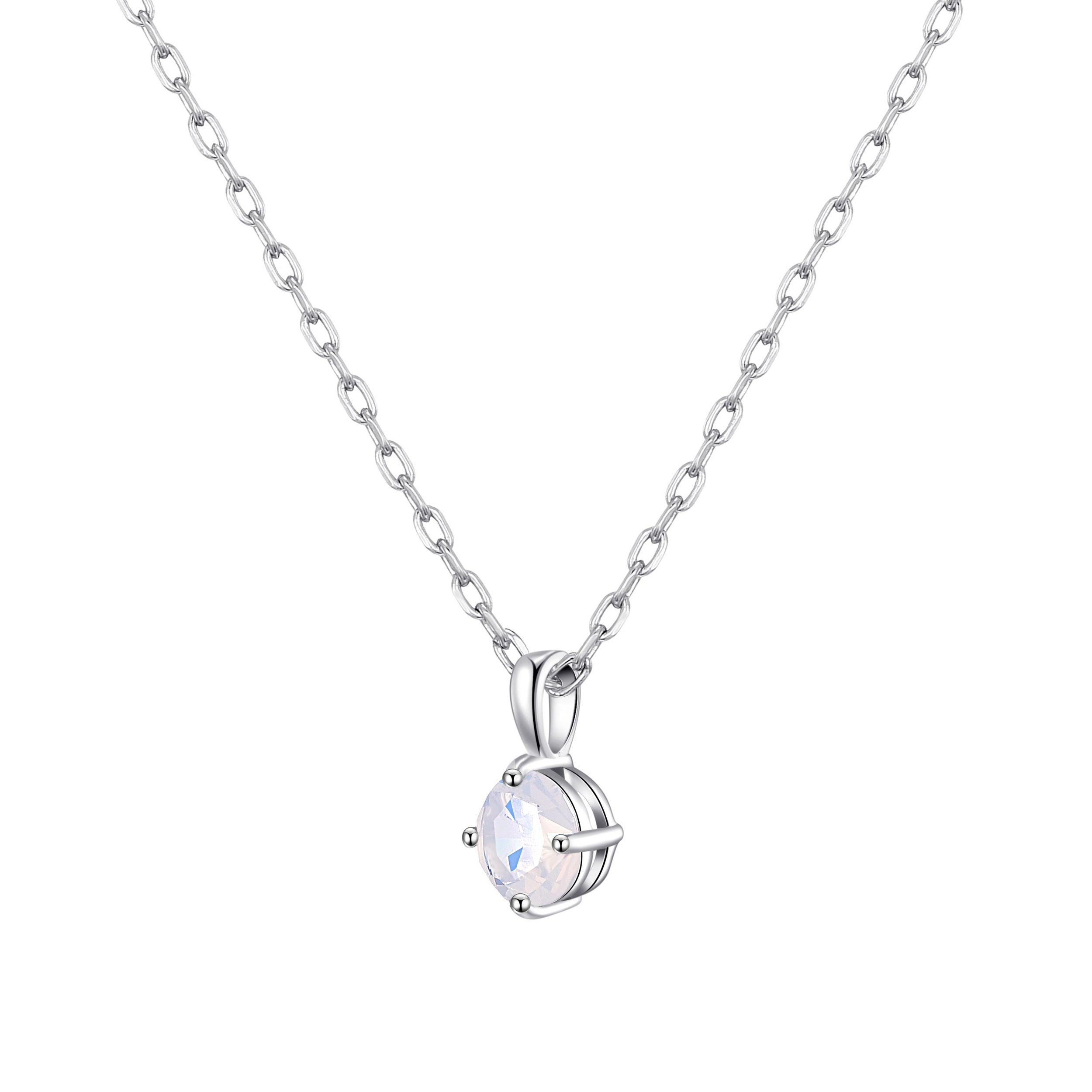 Sterling Silver White Opal Necklace Created with Zircondia® Crystals by Philip Jones Jewellery