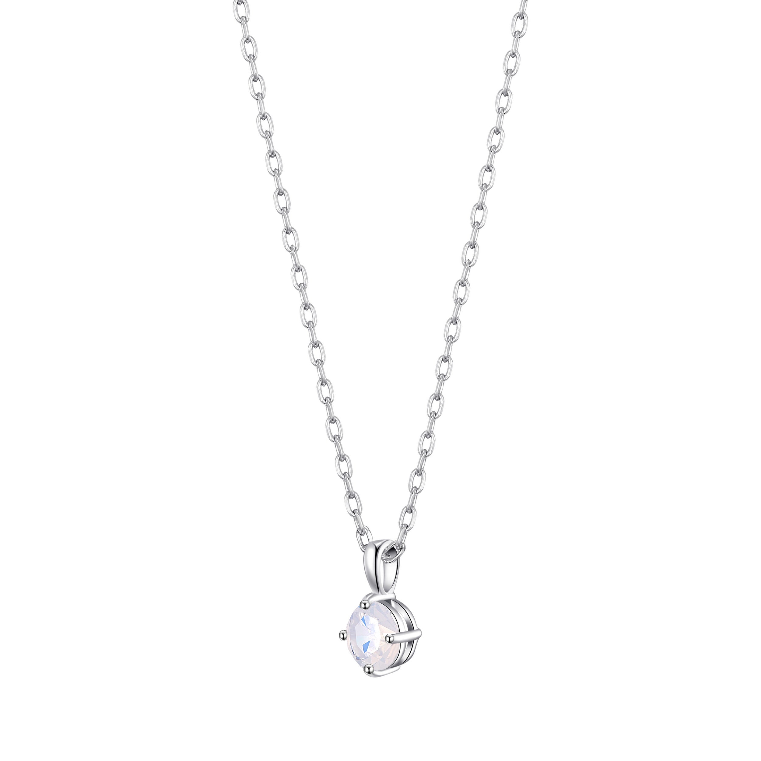 Sterling Silver White Opal Necklace Created with Zircondia® Crystals