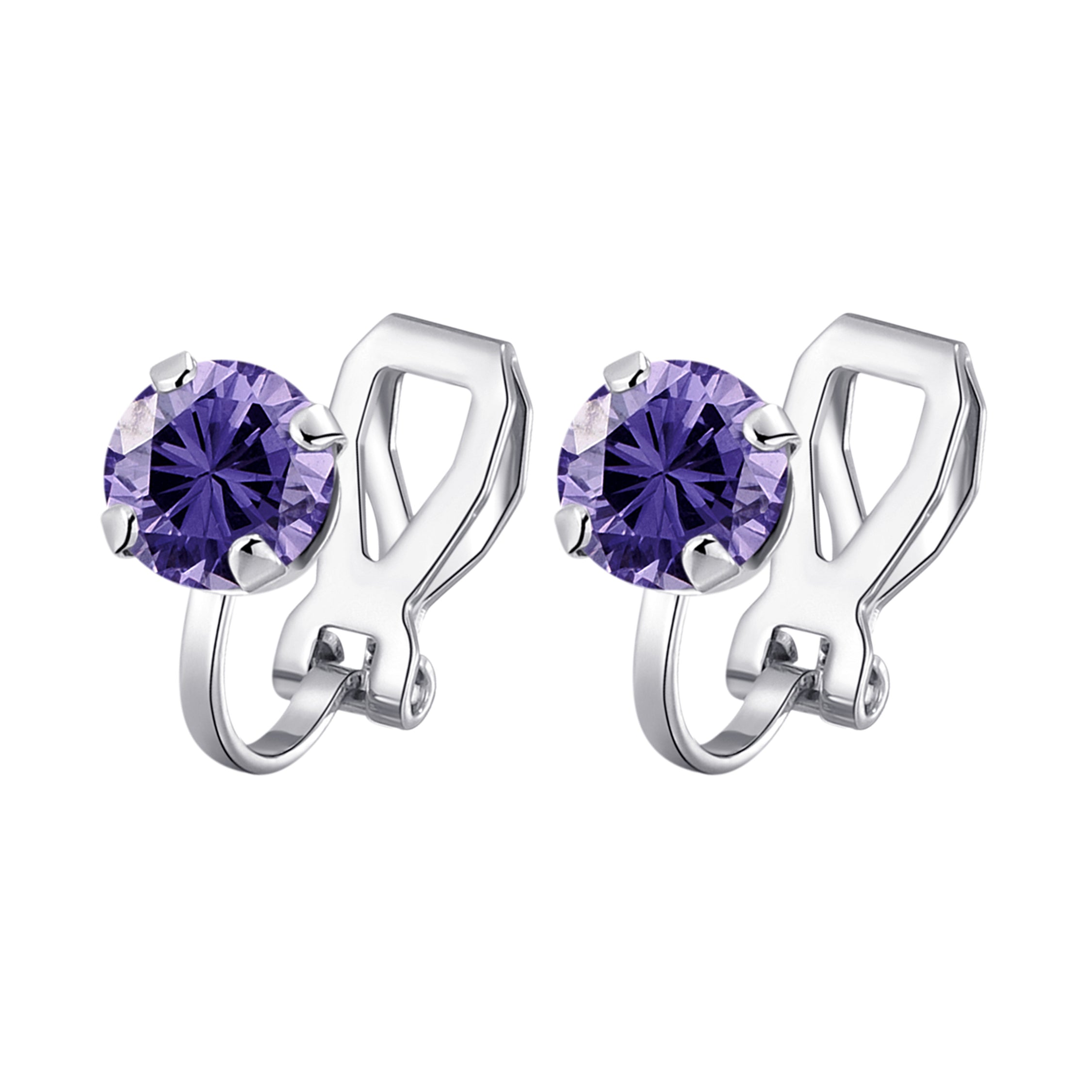 Light Purple Crystal Clip On Earrings Created with Zircondia® Crystals by Philip Jones Jewellery
