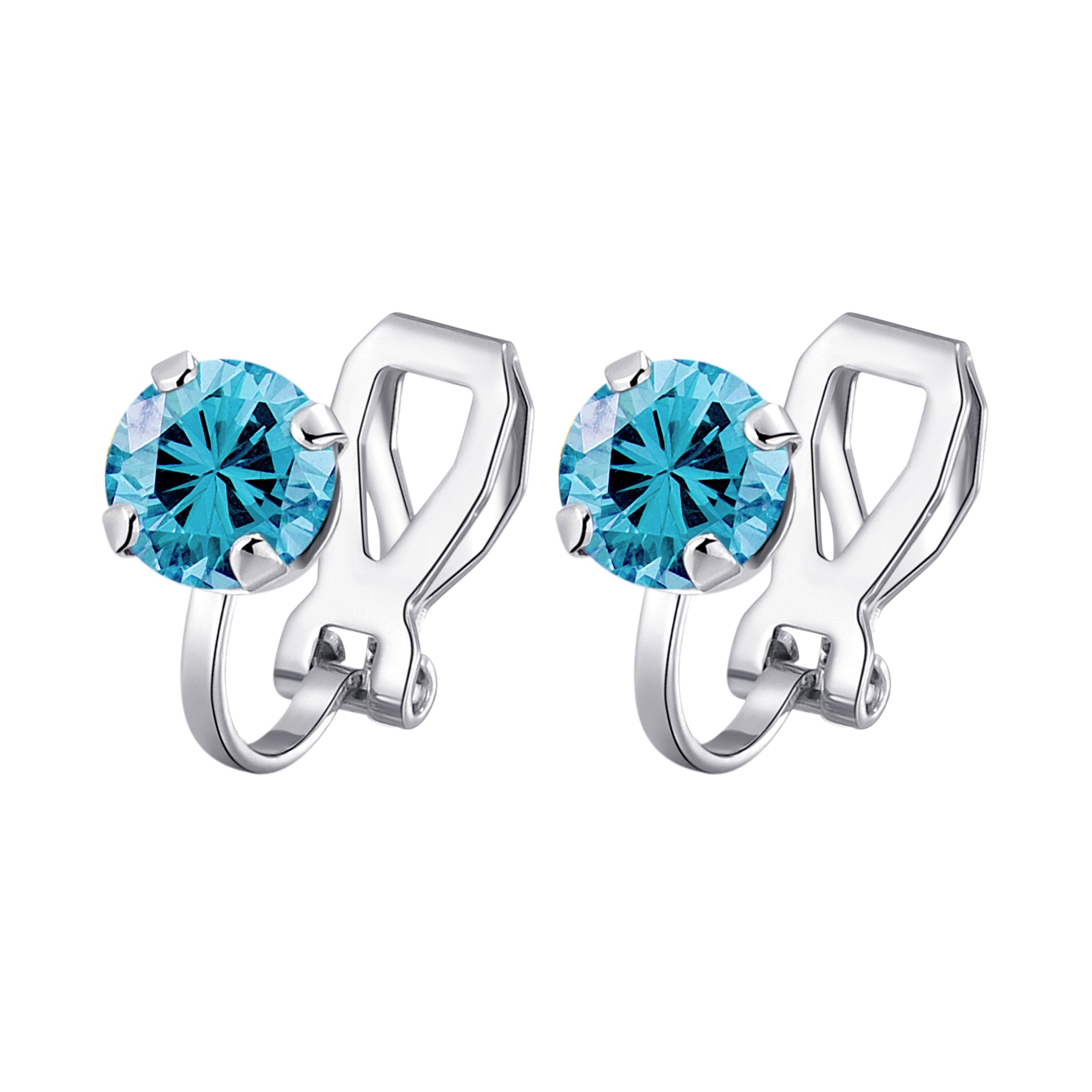 Light Blue Crystal Clip On Earrings Created with Zircondia® Crystals by Philip Jones Jewellery