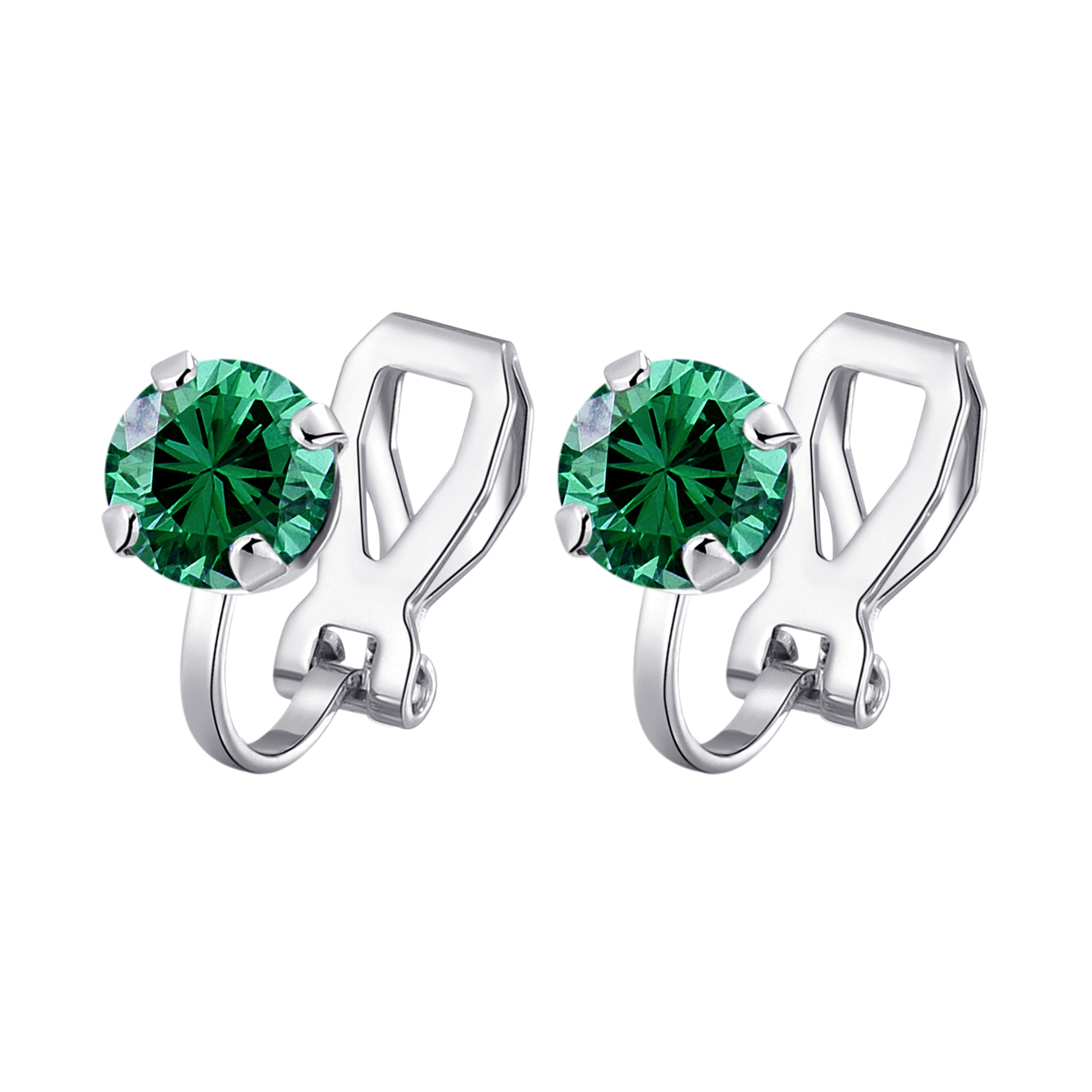Green Crystal Clip On Earrings Created with Zircondia® Crystals by Philip Jones Jewellery
