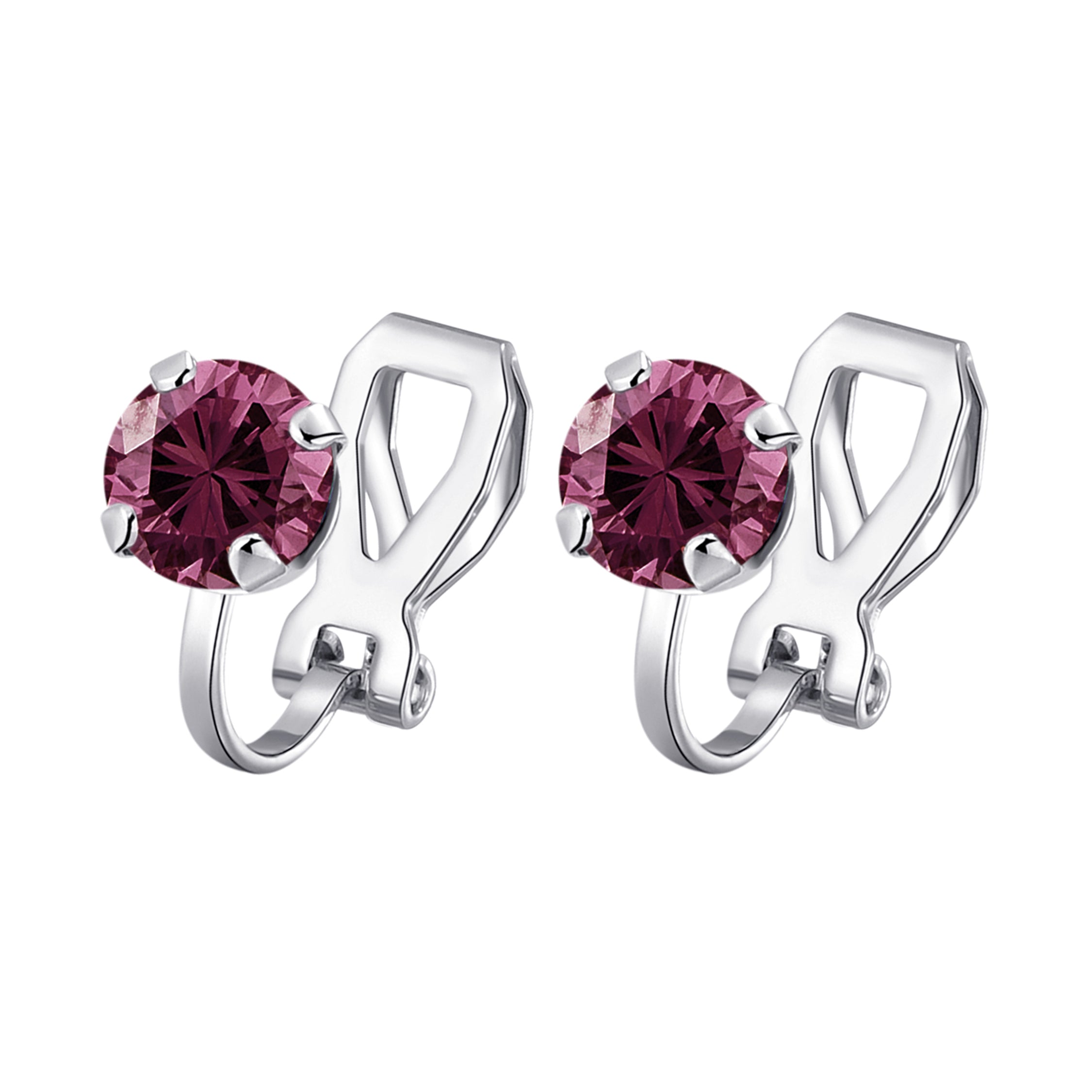 Purple Crystal Clip On Earrings Created with Zircondia® Crystals by Philip Jones Jewellery