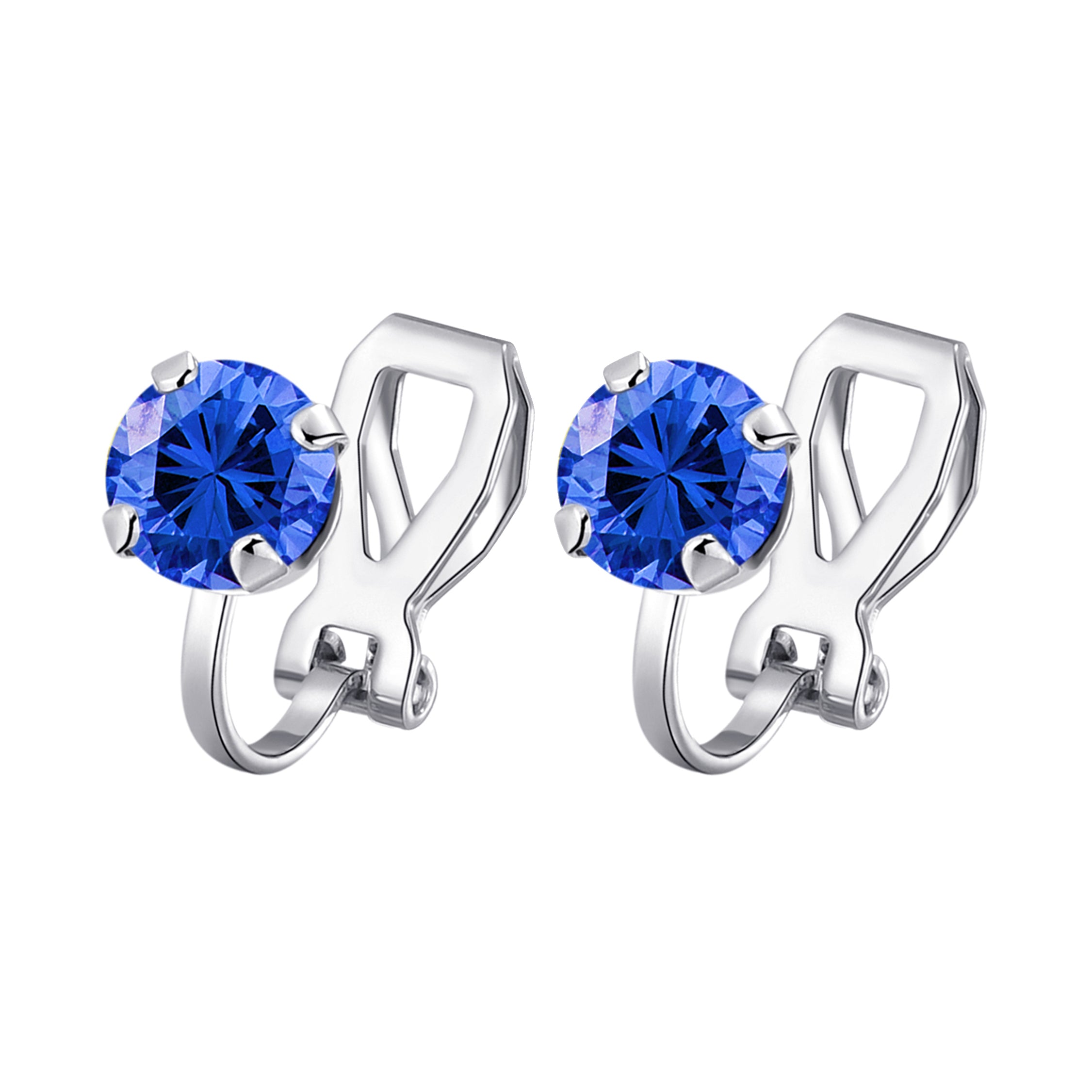 Dark Blue Crystal Clip On Earrings Created with Zircondia® Crystals by Philip Jones Jewellery