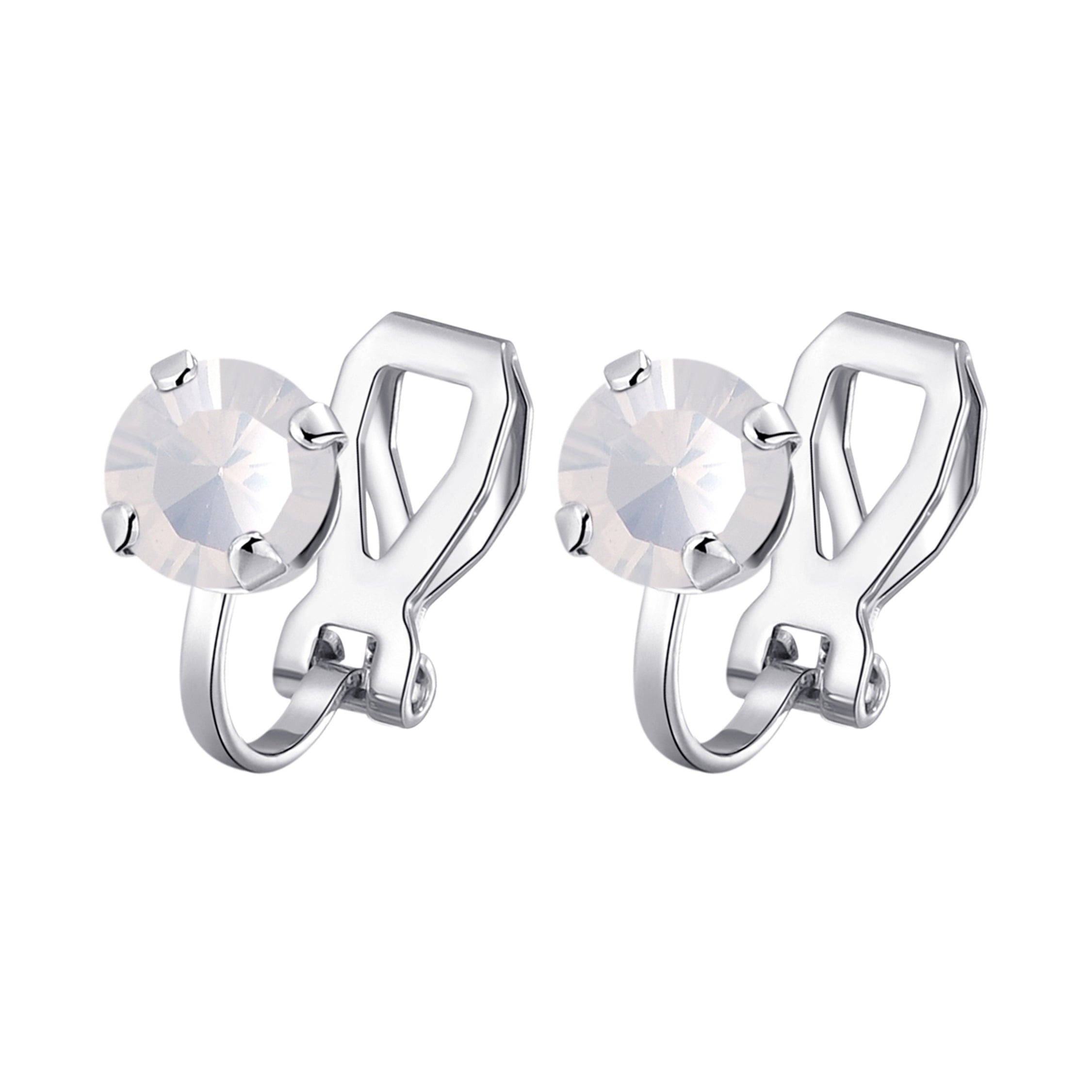 White Opal Crystal Clip On Earrings Created with Zircondia® Crystals by Philip Jones Jewellery