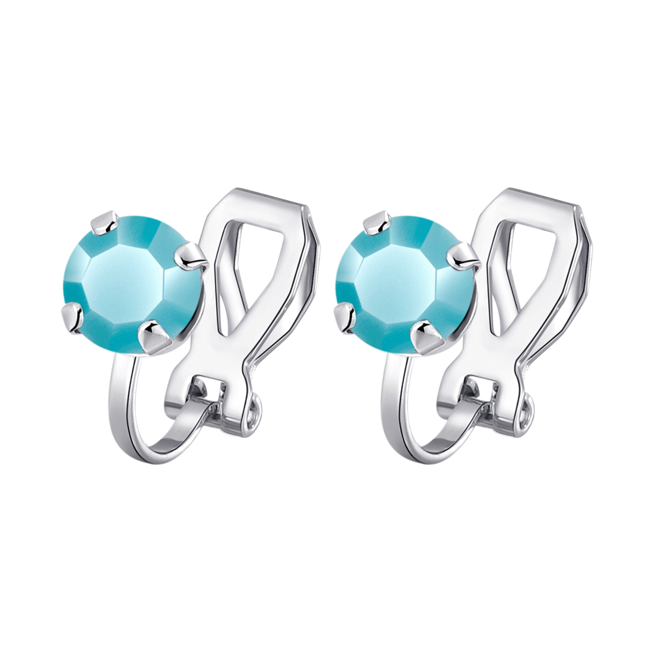 Turquoise Crystal Clip On Earrings Created with Zircondia® Crystals by Philip Jones Jewellery
