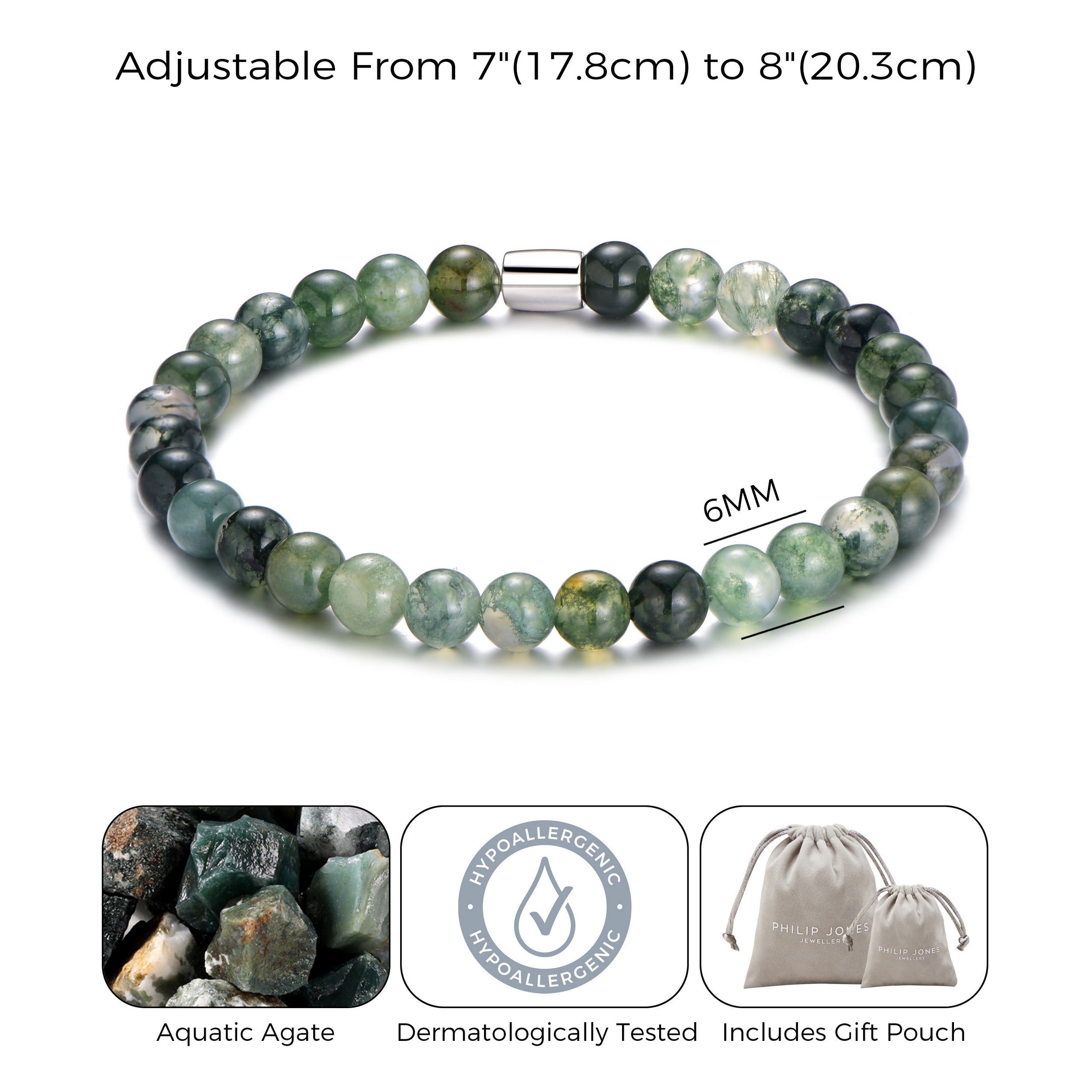 Aquatic Agate Gemstone Stretch Bracelet