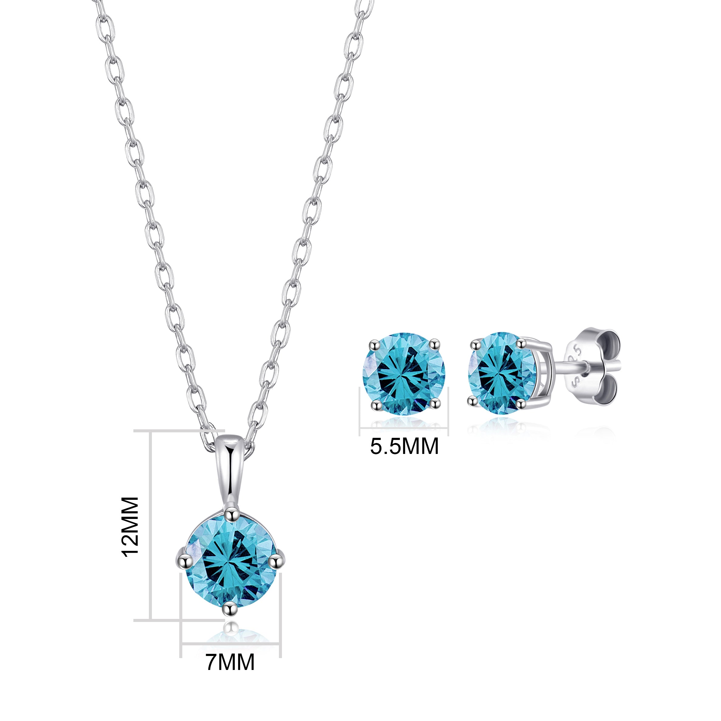 Sterling Silver March (Aquamarine) Birthstone Necklace & Earrings Set Created with Zircondia® Crystals