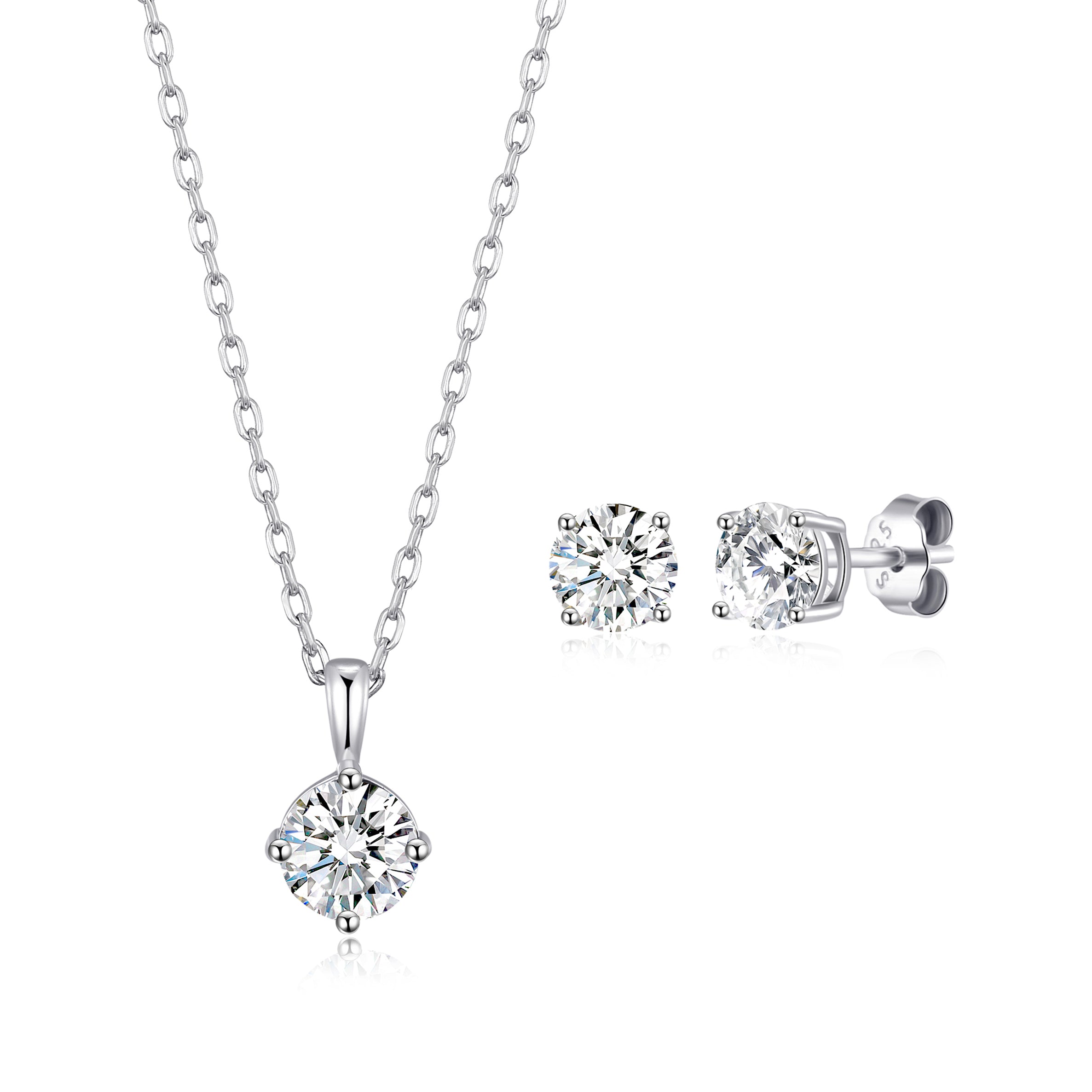 Sterling Silver April (Diamond) Birthstone Necklace & Earrings Set Created with Zircondia® Crystals by Philip Jones Jewellery