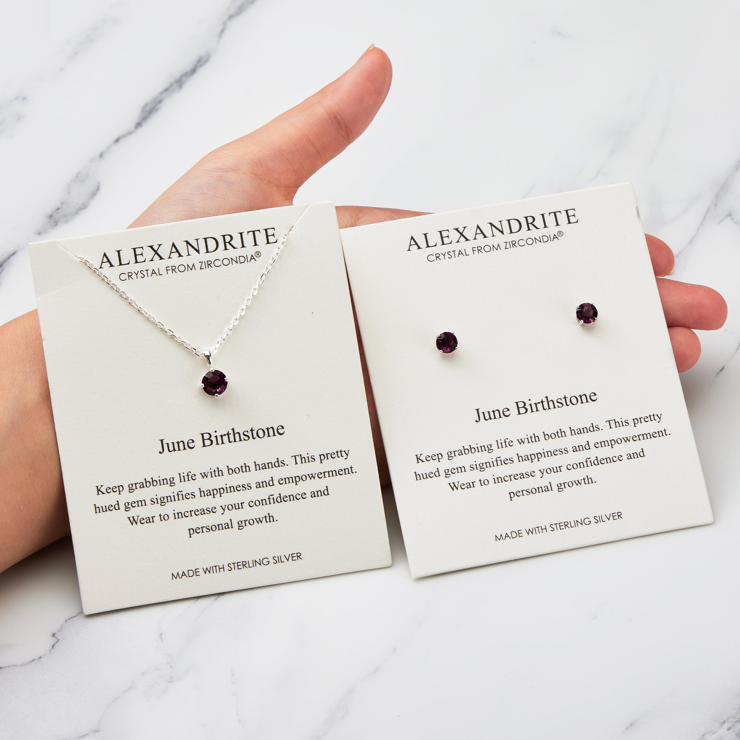 Sterling Silver June (Alexandrite) Birthstone Necklace & Earrings Set Created with Zircondia® Crystals