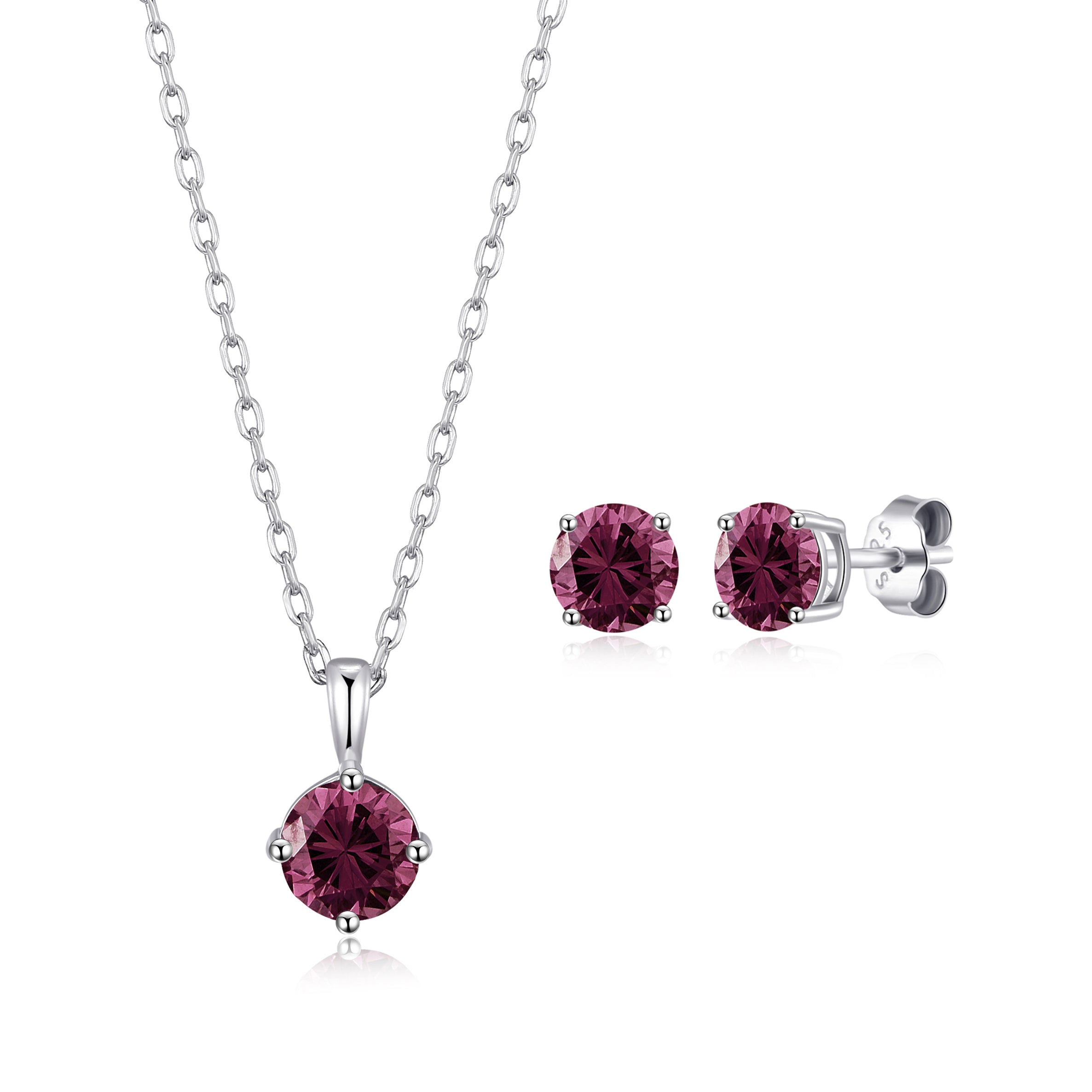 Sterling Silver June (Alexandrite) Birthstone Necklace & Earrings Set Created with Zircondia® Crystals by Philip Jones Jewellery