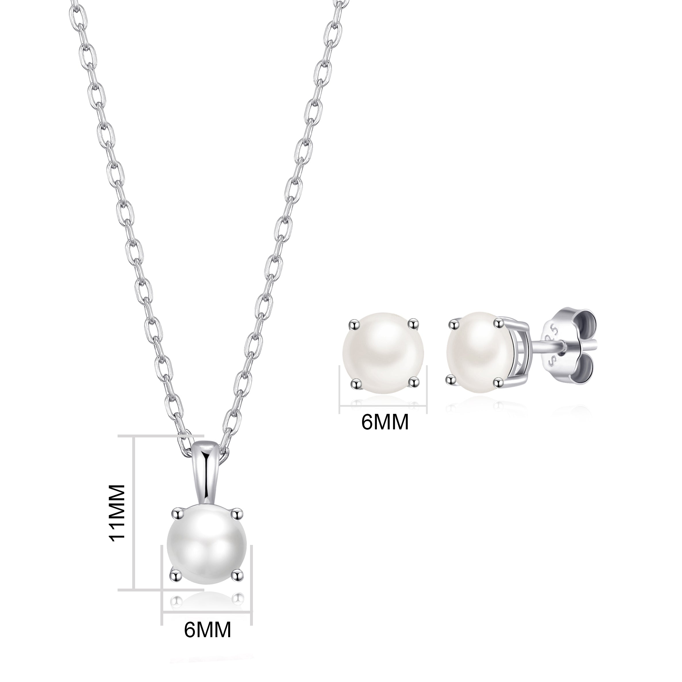 Sterling Silver June (Pearl) Birthstone Necklace & Earrings Set Created with Zircondia® Crystals