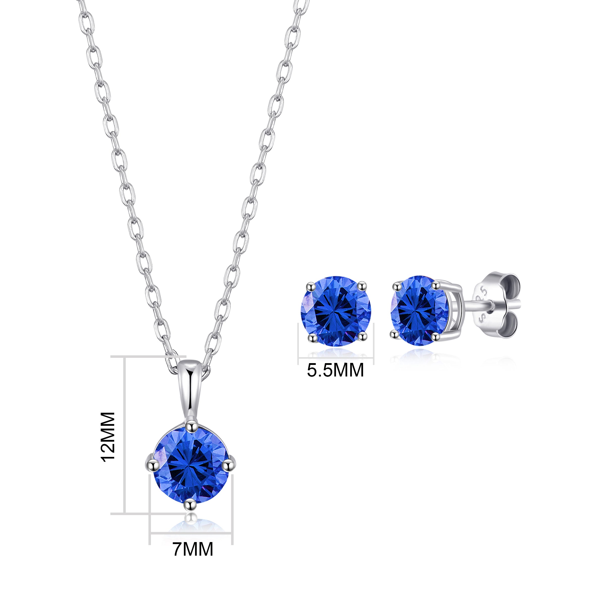 Sterling Silver September (Sapphire) Birthstone Necklace & Earrings Set Created with Zircondia® Crystals