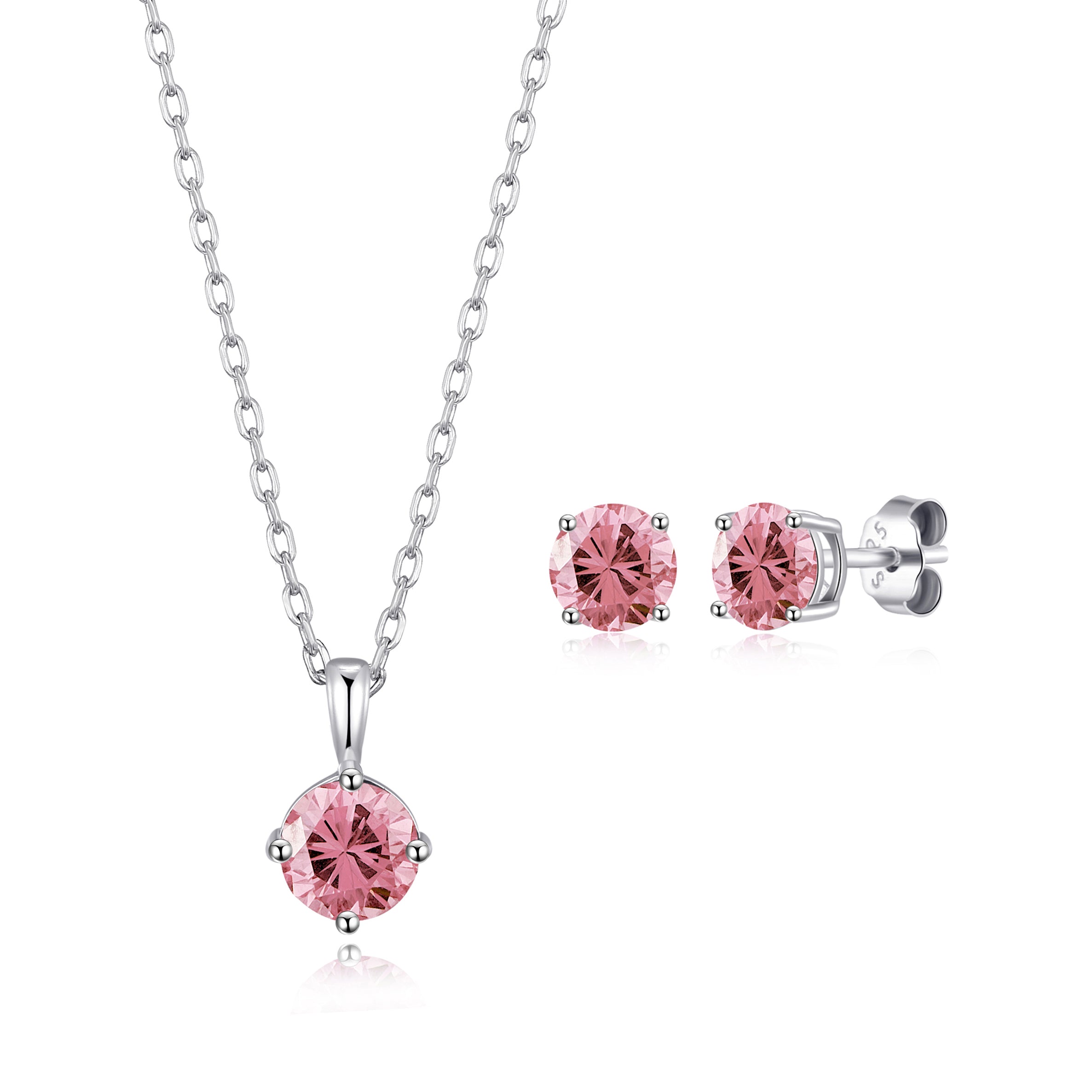 Sterling Silver October (Tourmaline) Birthstone Necklace & Earrings Set Created with Zircondia® Crystals by Philip Jones Jewellery