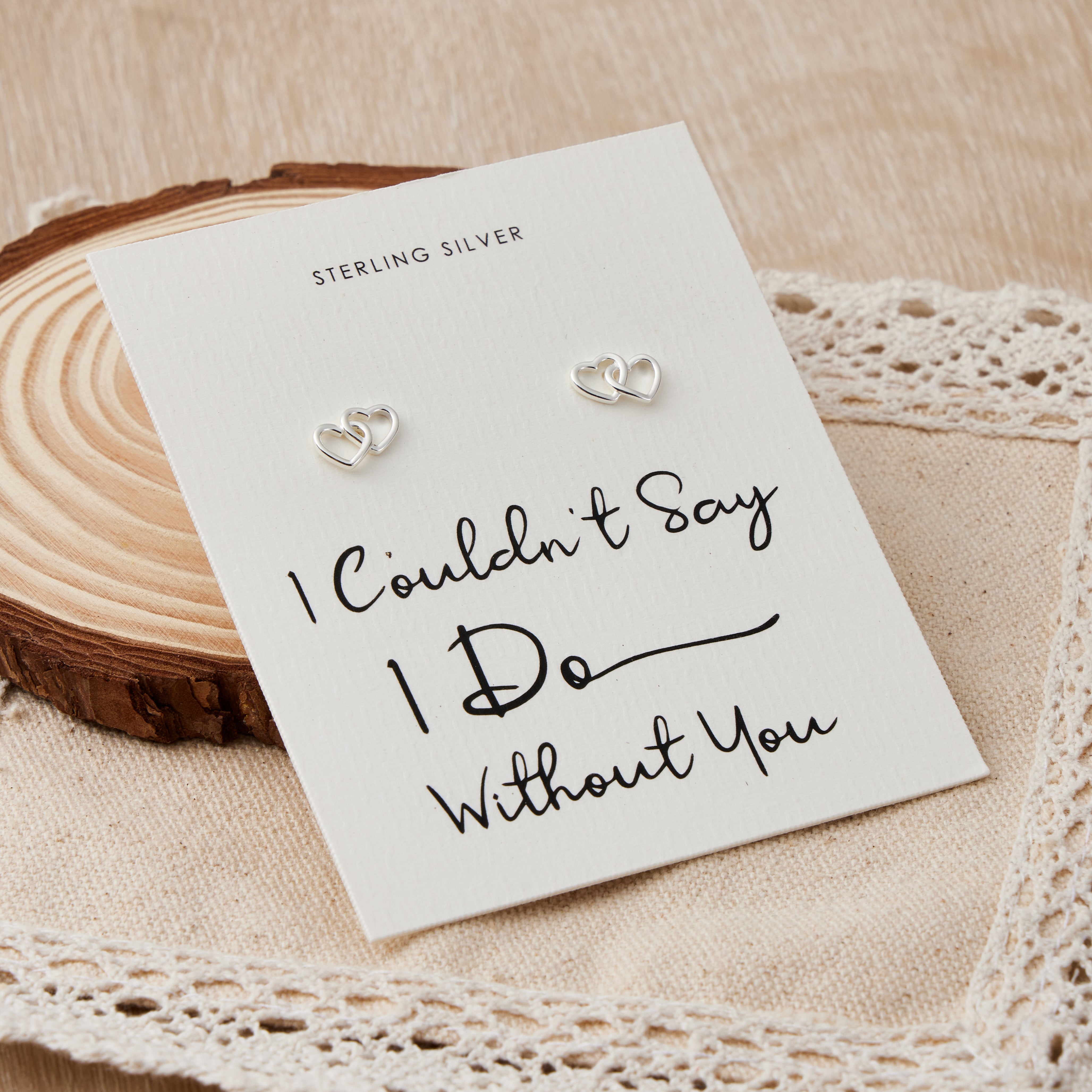 Sterling Silver I Couldn't Say I Do Without You Heart Link Earrings