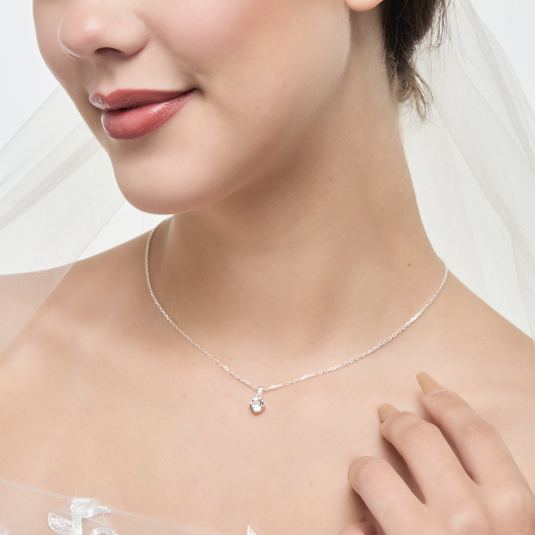 Sterling Silver I Couldn't Say I Do Without You Wedding Solitaire Crystal Necklace