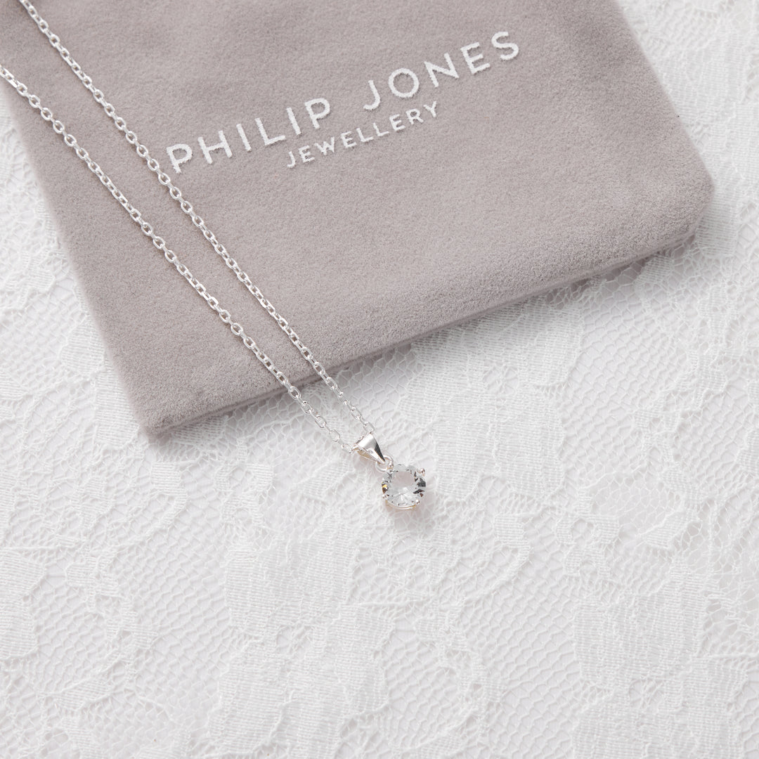 Sterling Silver Solitaire Bridal Necklace Created with Zircondia® Crystals