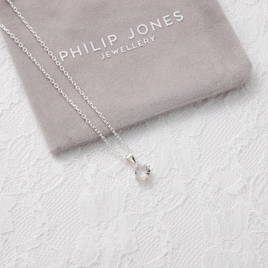 Sterling Silver Solitaire Bridal Necklace Created with Zircondia® Crystals