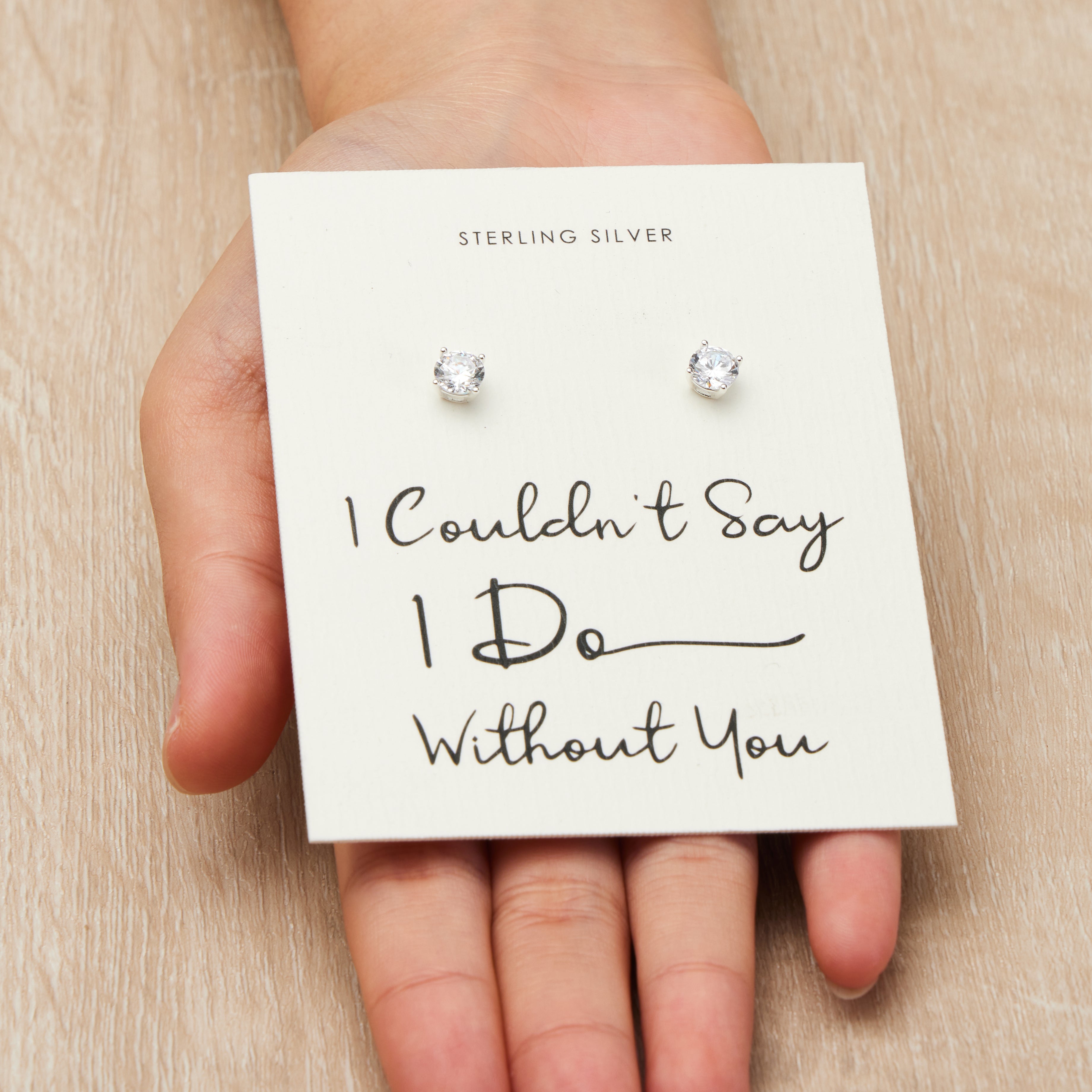 Sterling Silver I Couldn't Say I Do Without You Solitaire Crystal Earrings