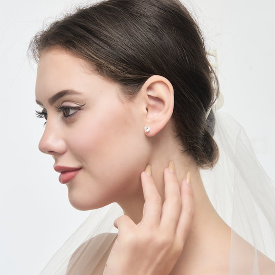 Sterling Silver 6mm Round Bridal Earrings Created with Zircondia® Crystals