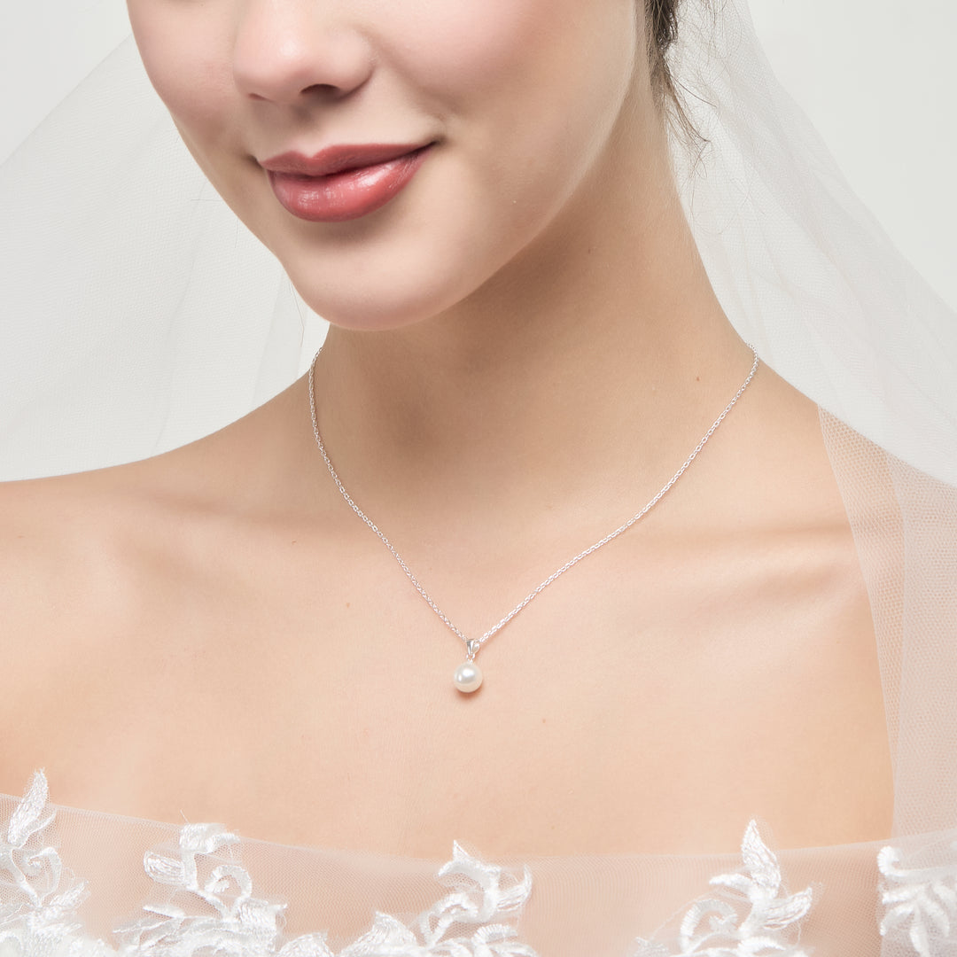 Sterling Silver White Shell Pearl Bridal Necklace