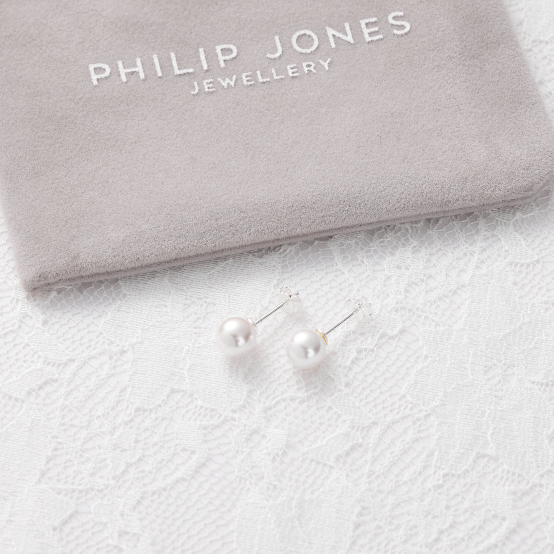 Sterling Silver White Shell Pearl Bridal Earrings
