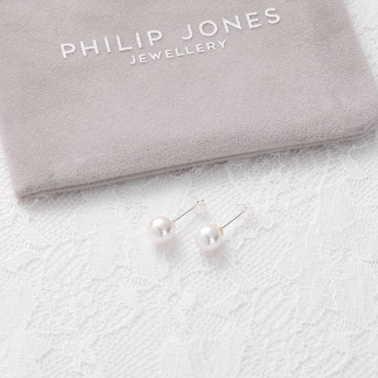 Sterling Silver White Shell Pearl Bridal Earrings