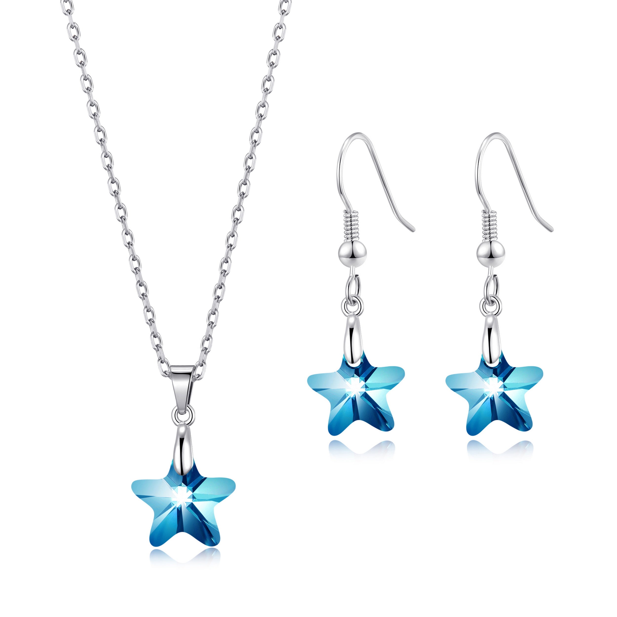 Sterling Silver Aquamarine Star Set Created with Zircondia® Crystals by Philip Jones Jewellery