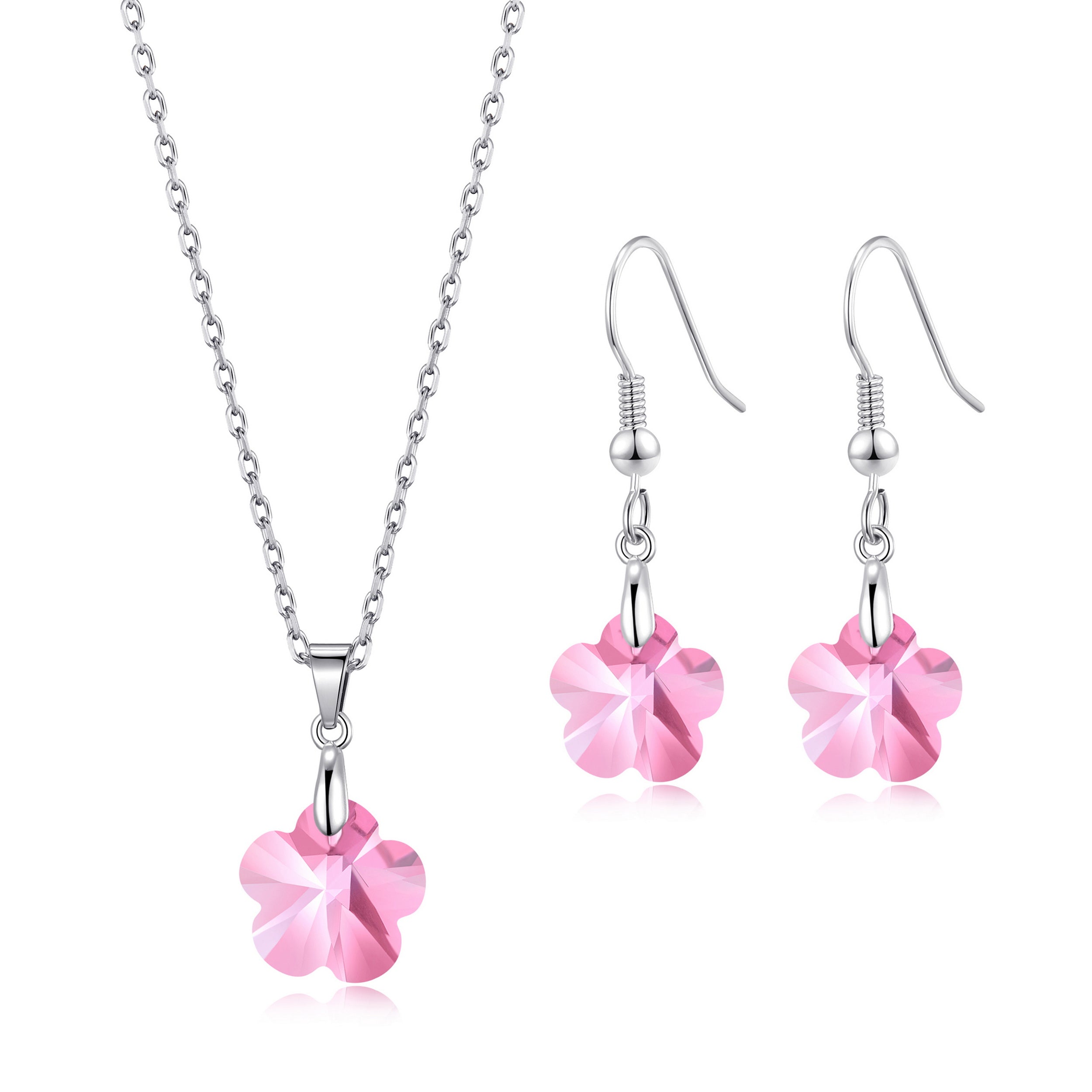 Sterling Silver Light Rose Flower Set Created with Zircondia® Crystals by Philip Jones Jewellery