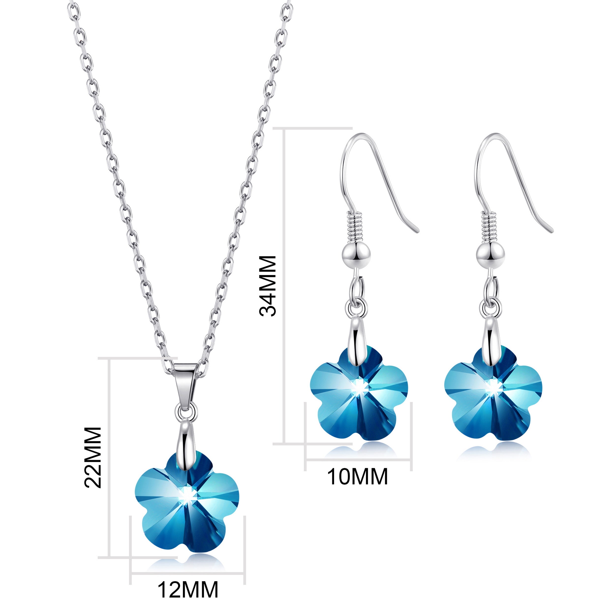 Sterling Silver Aquamarine Flower Set Created with Zircondia® Crystals