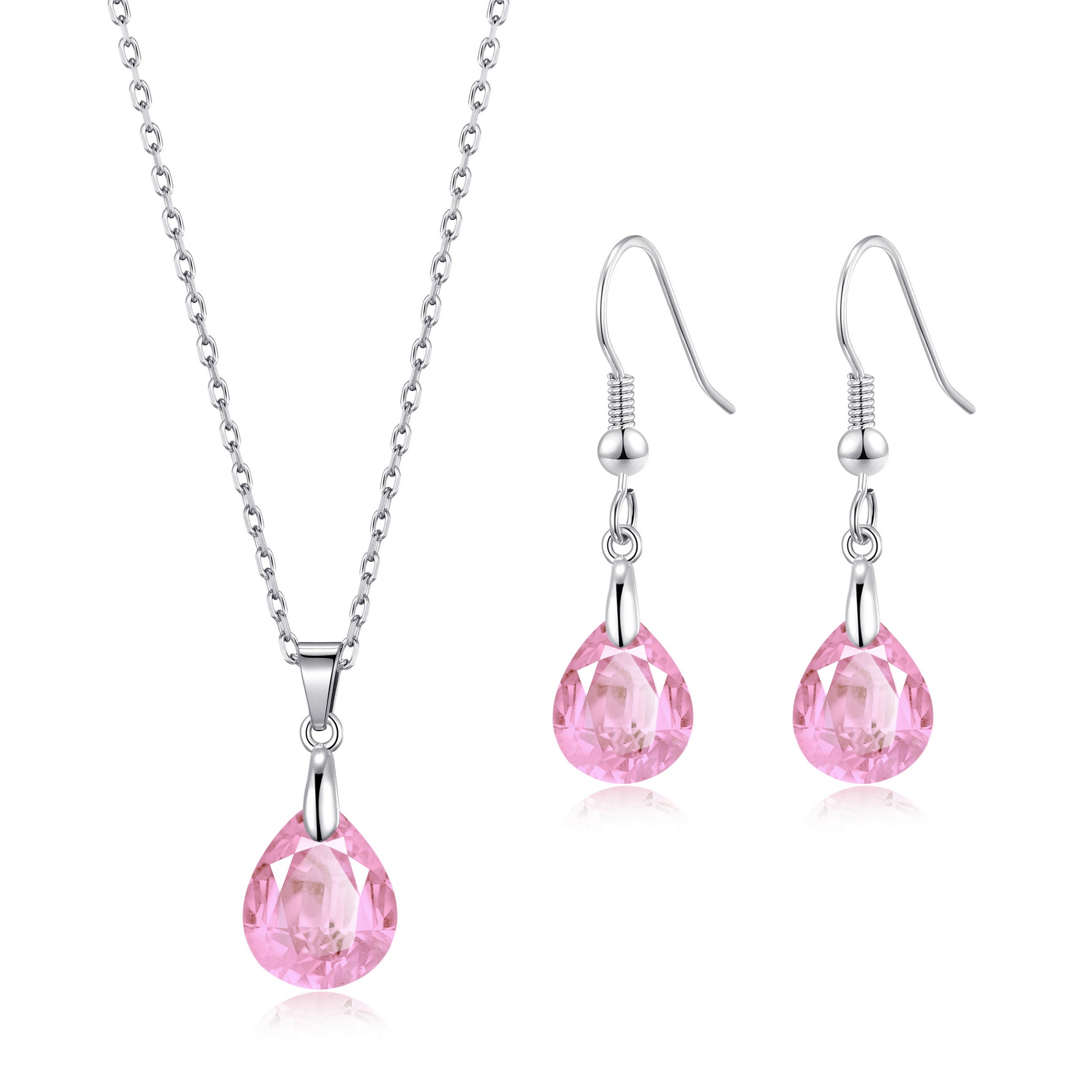 Sterling Silver Light Rose Pear Set Created with Zircondia® Crystals by Philip Jones Jewellery