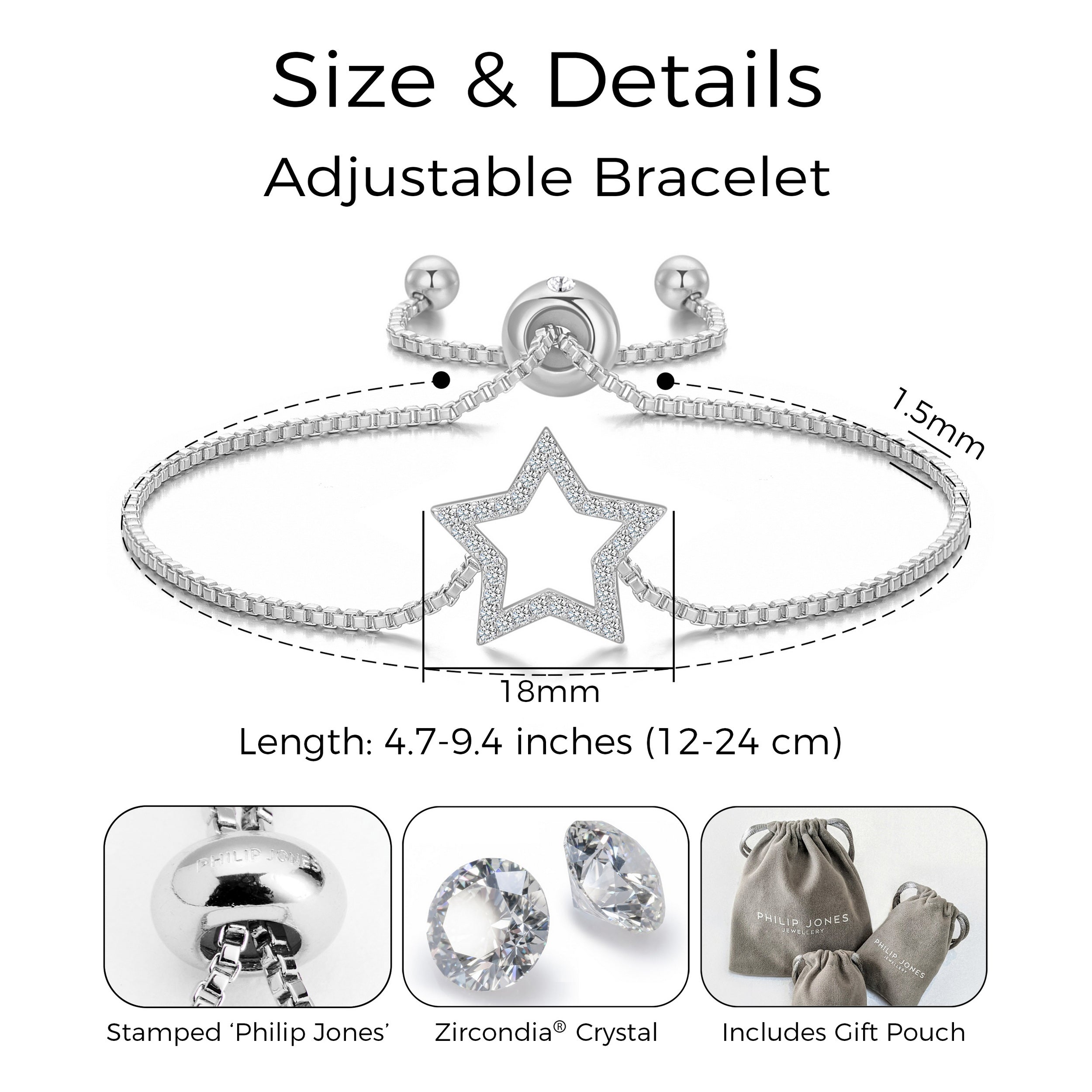 Silver Plated Star Friendship Bracelet Created with Zircondia® Crystals