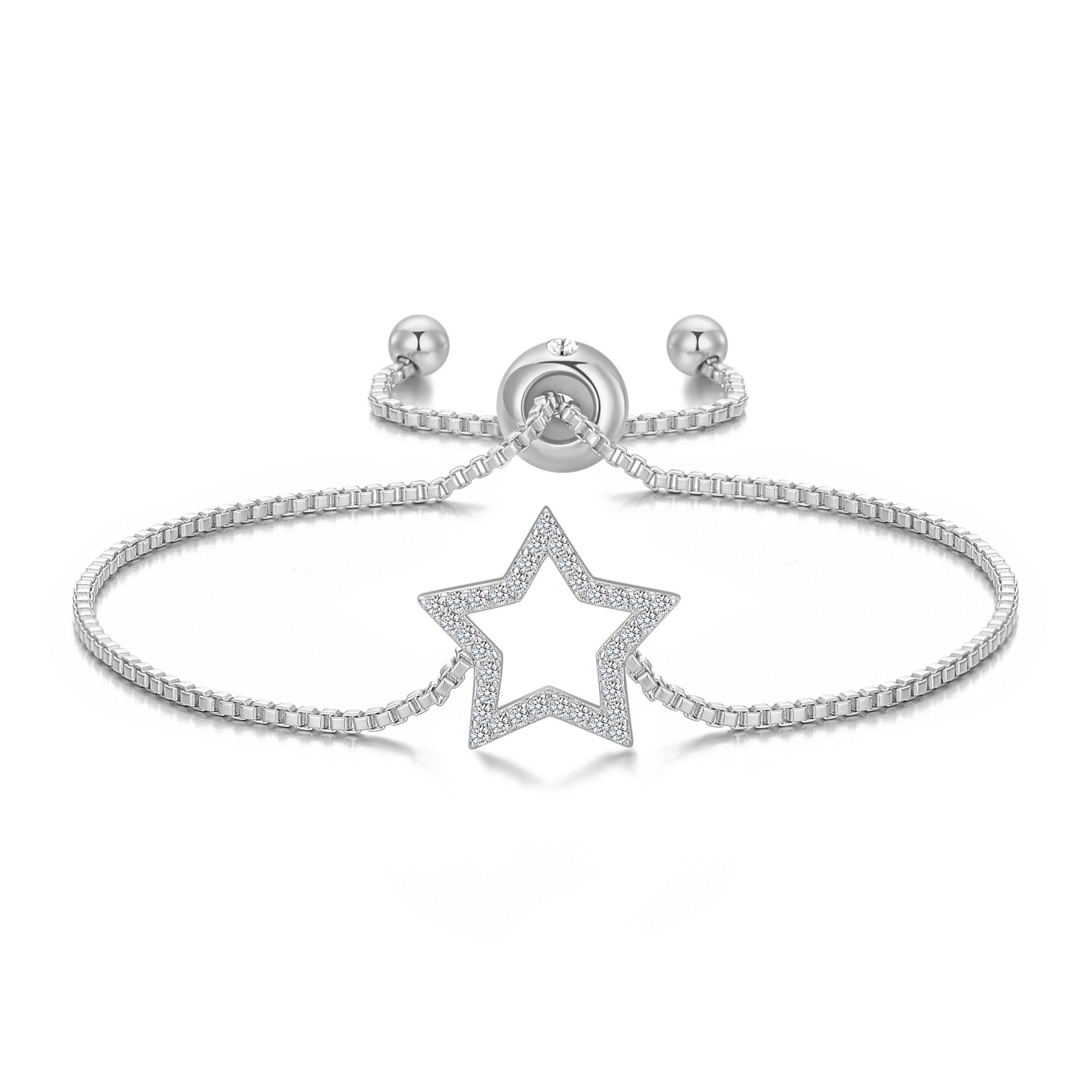 Silver Plated Star Friendship Bracelet Created with Zircondia® Crystals by Philip Jones Jewellery