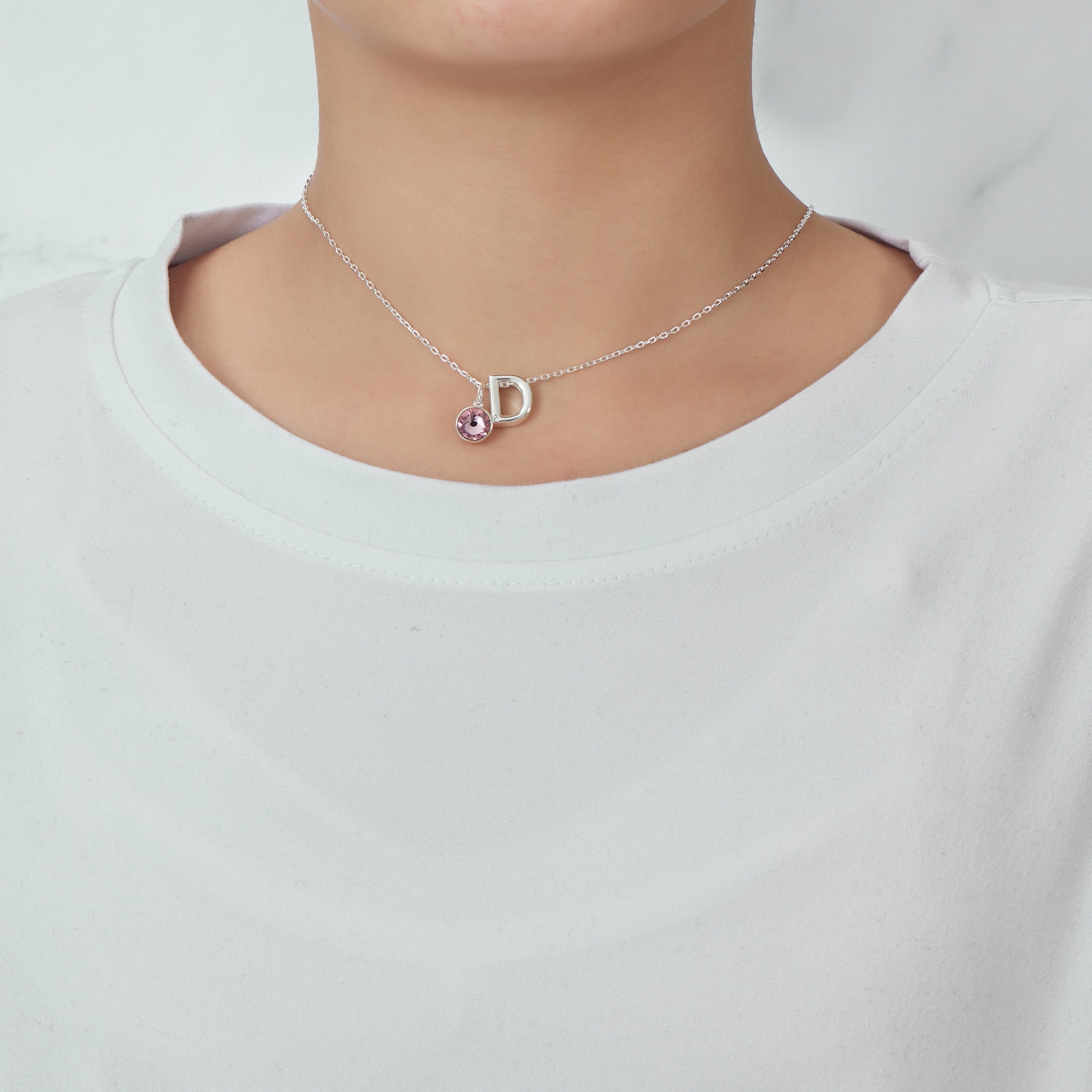 Initial D Necklace with Birthstone Charm Created with Zircondia® Crystals