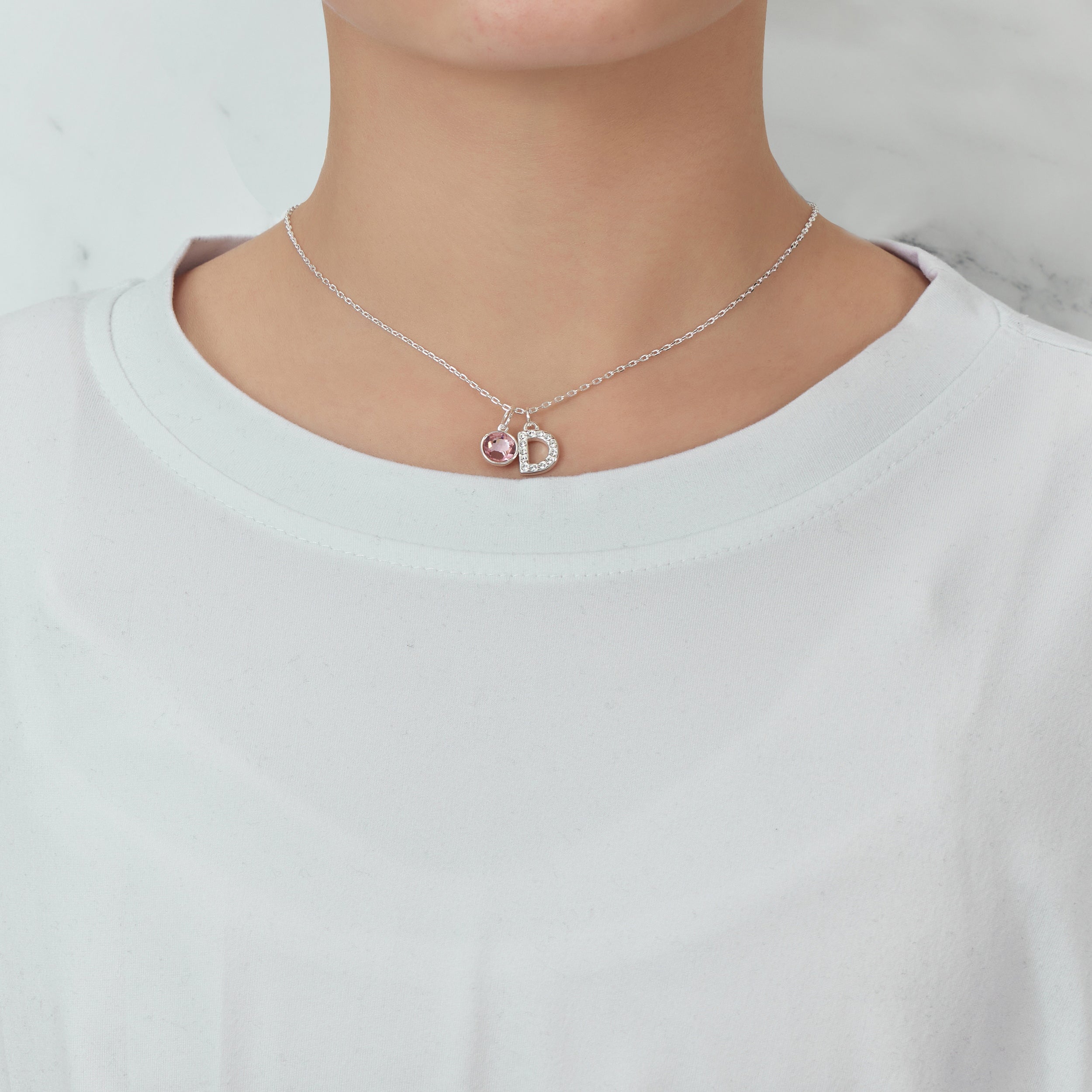 Pave Initial D Necklace with Birthstone Charm Created with Zircondia® Crystals