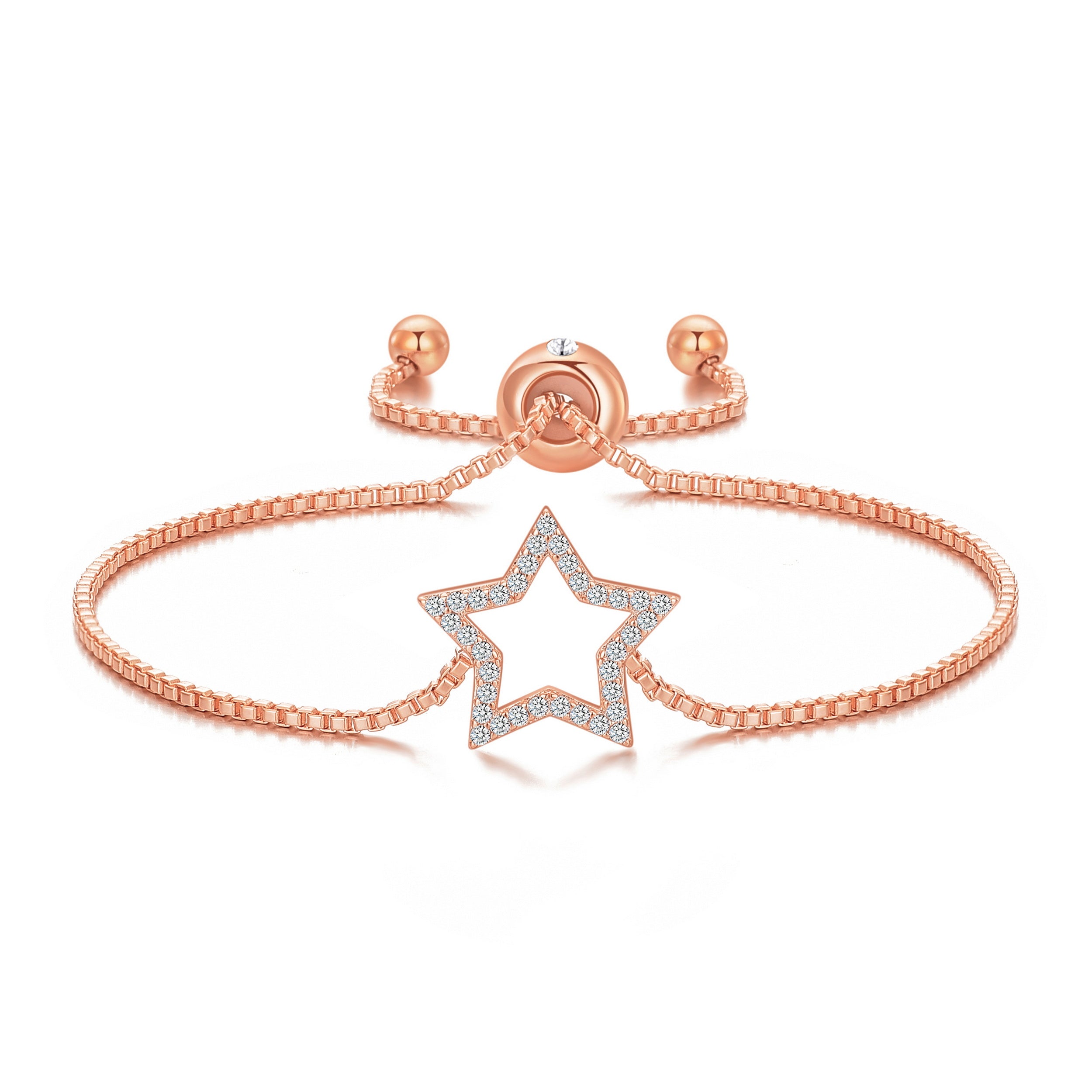 Rose Gold Plated Star Friendship Bracelet Created with Zircondia® Crystals by Philip Jones Jewellery