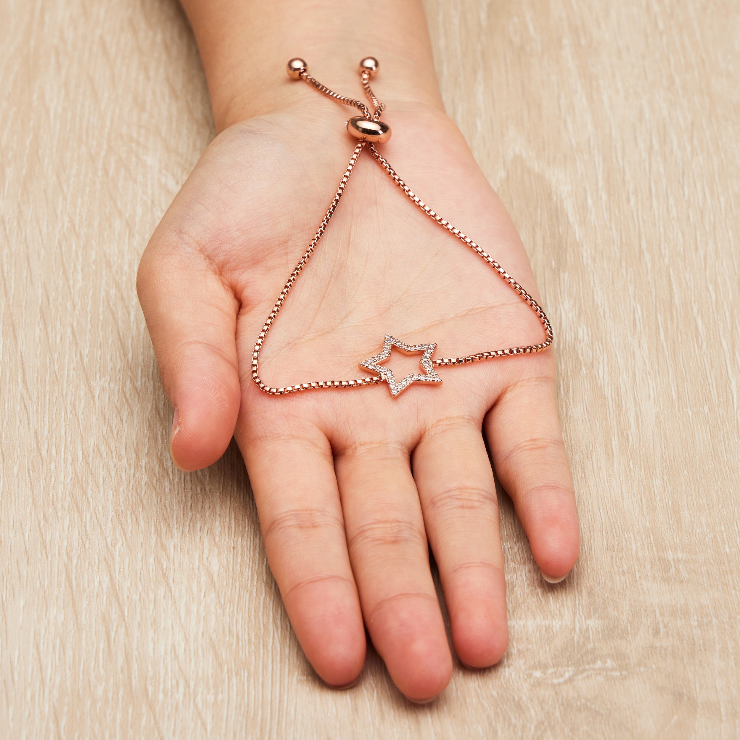 Rose Gold Plated Star Friendship Bracelet Created with Zircondia® Crystals