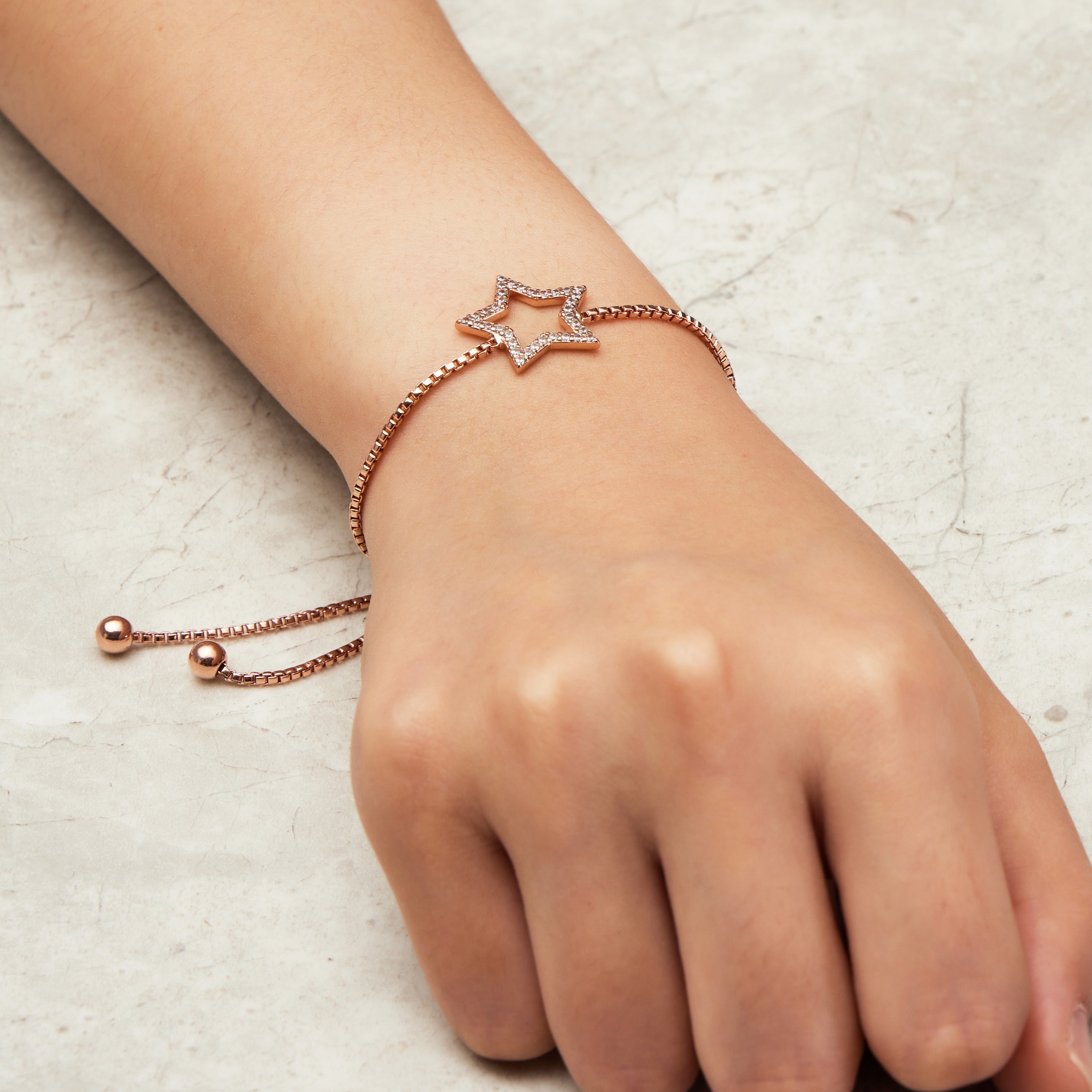 Rose Gold Plated Star Friendship Bracelet Created with Zircondia® Crystals