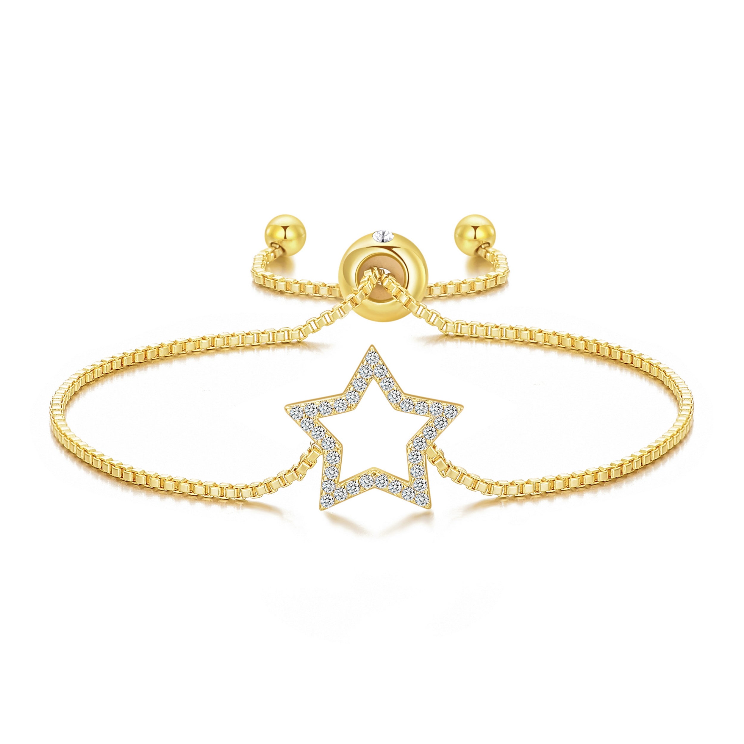 Gold Plated Star Friendship Bracelet Created with Zircondia® Crystals by Philip Jones Jewellery