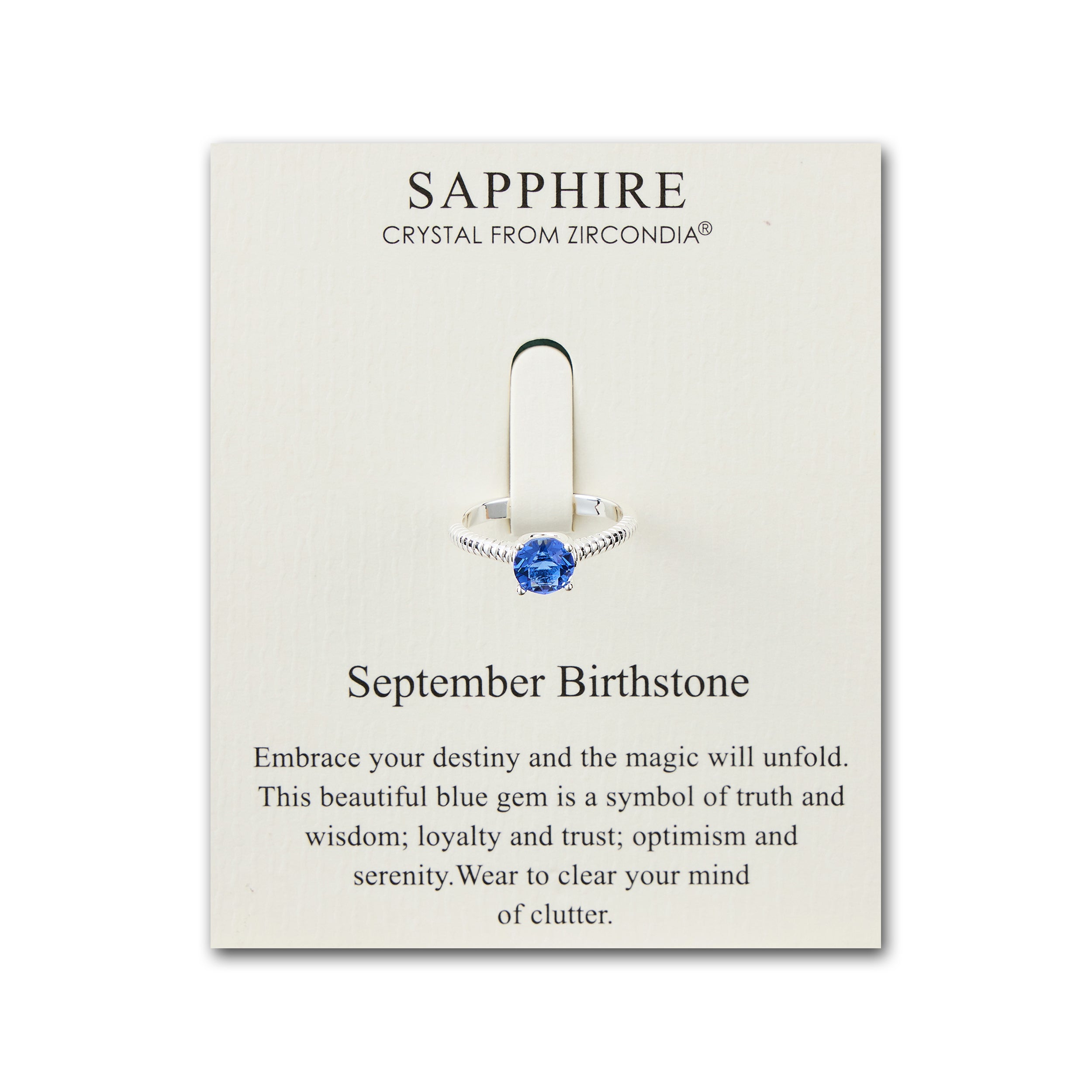 September (Sapphire) Adjustable Birthstone Ring Created with Zircondia® Crystals