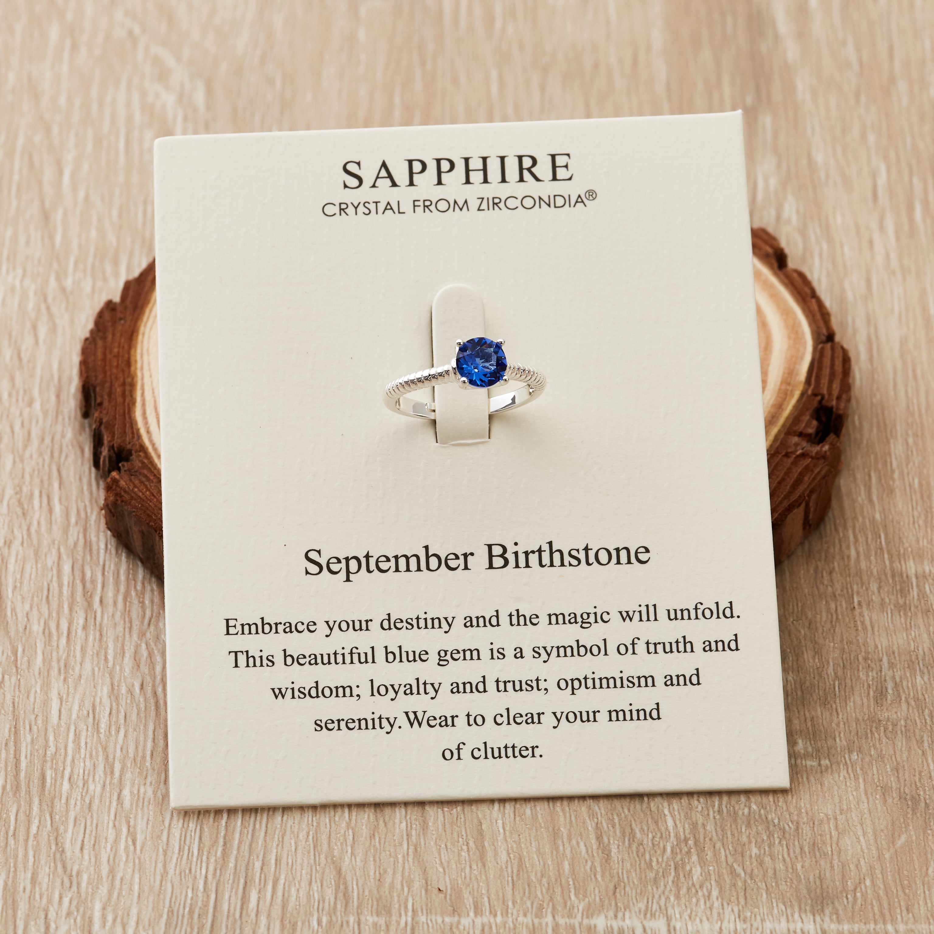 September (Sapphire) Adjustable Birthstone Ring Created with Zircondia® Crystals