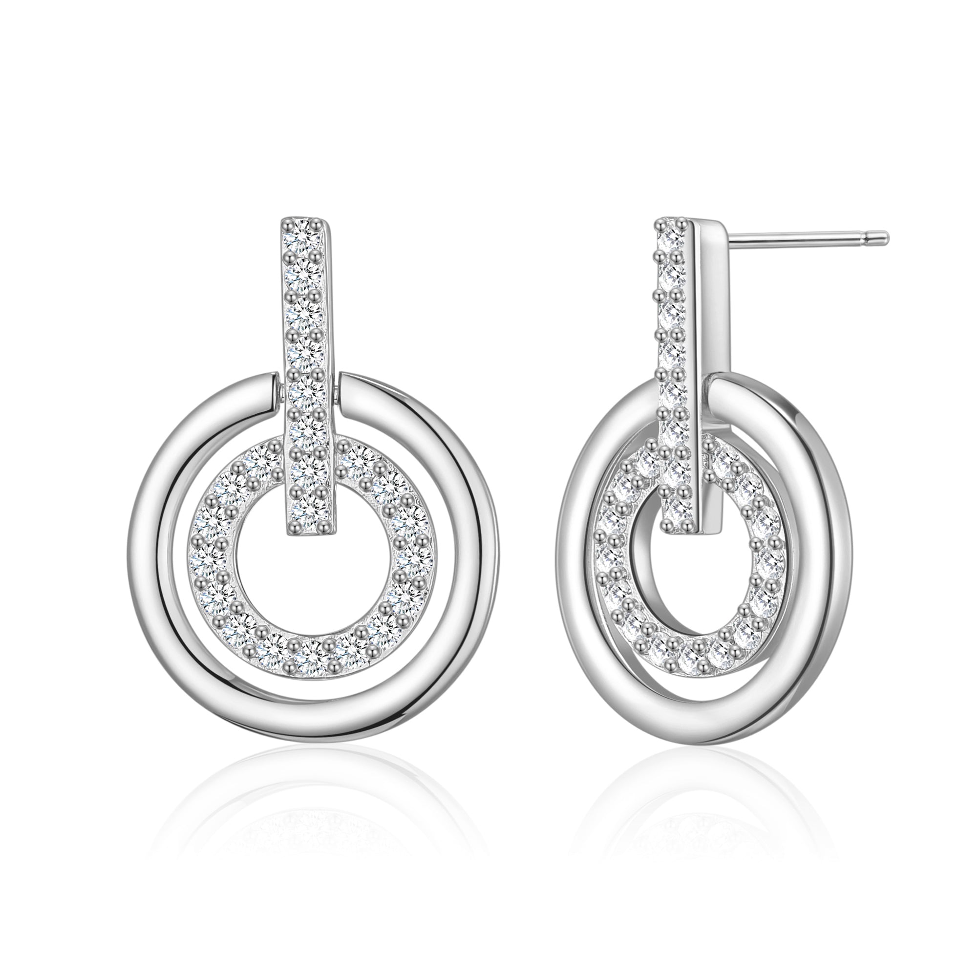 Silver Plated Double Circle Drop Earrings Created with Zircondia® Crystals
