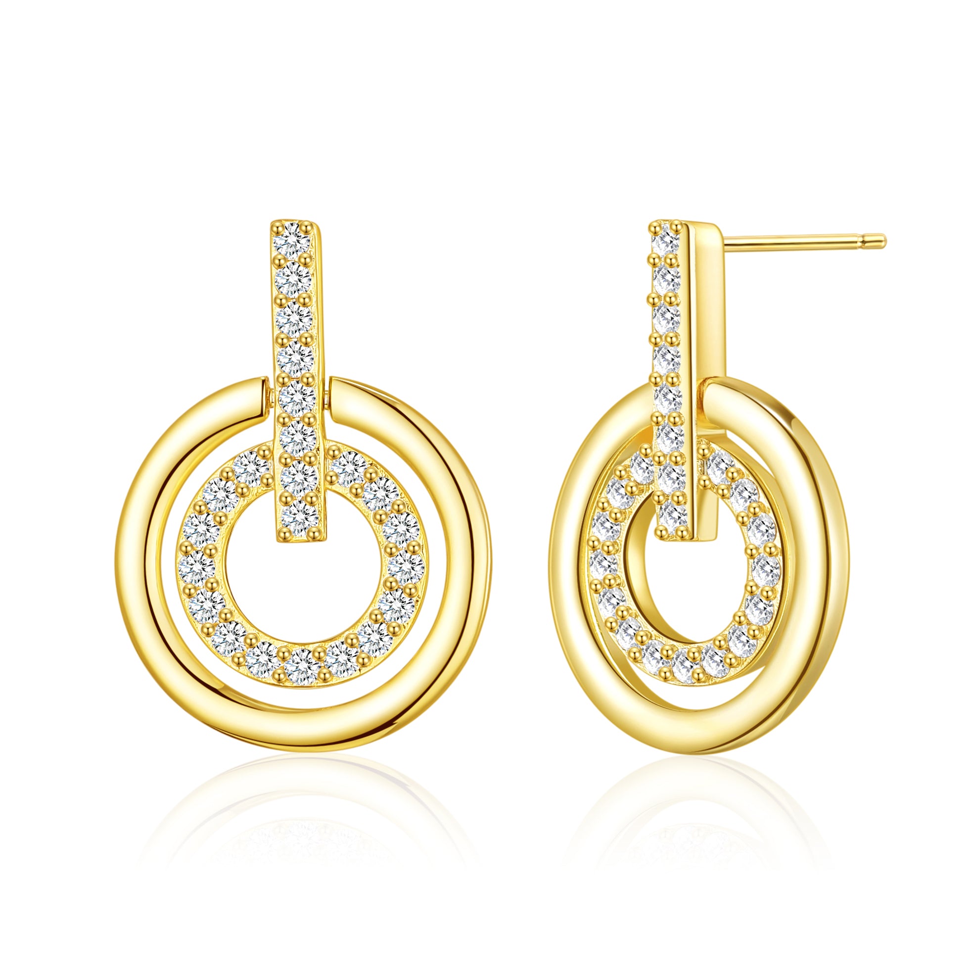 Gold Plated Double Circle Drop Earrings Created with Zircondia® Crystals