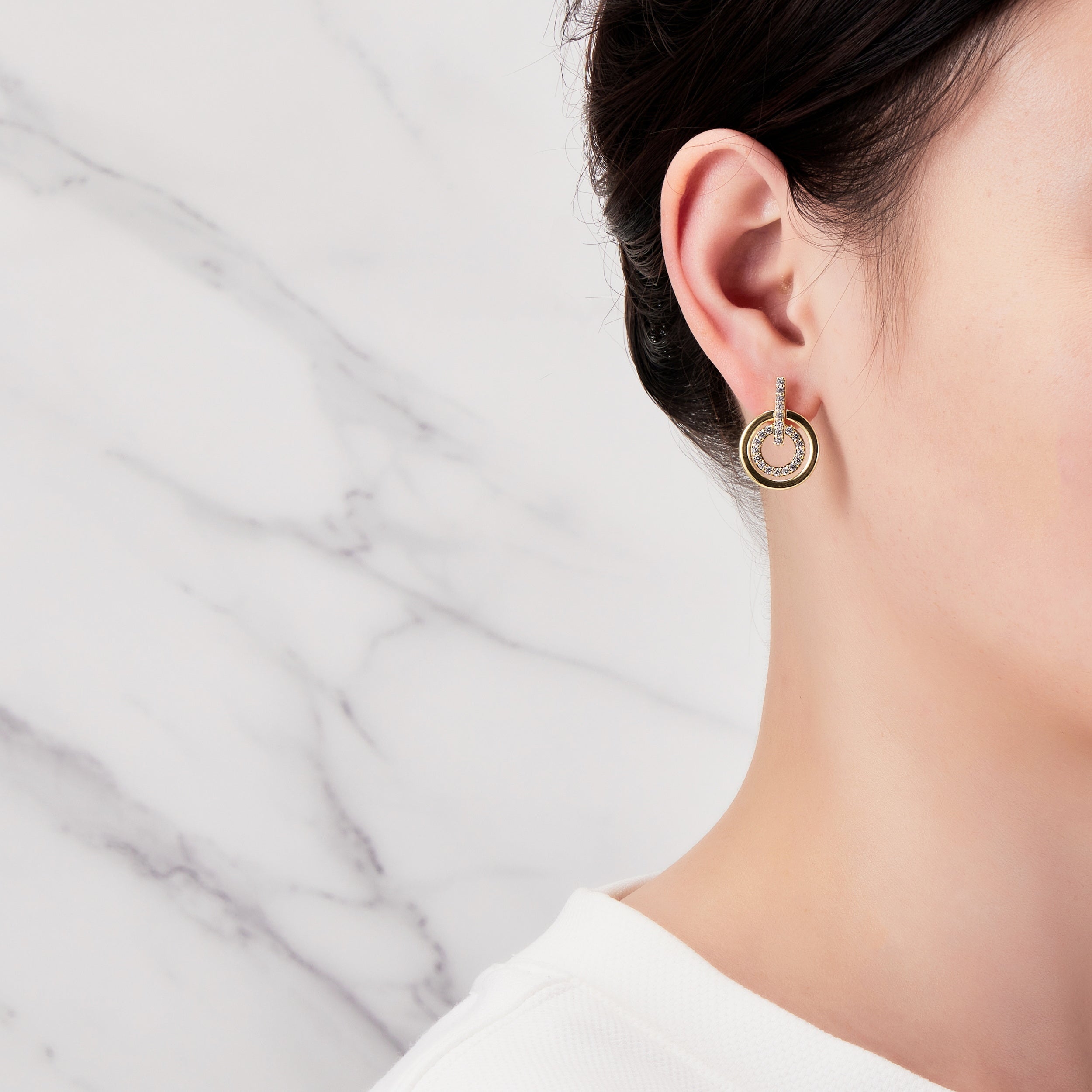 Gold Plated Double Circle Drop Earrings Created with Zircondia® Crystals