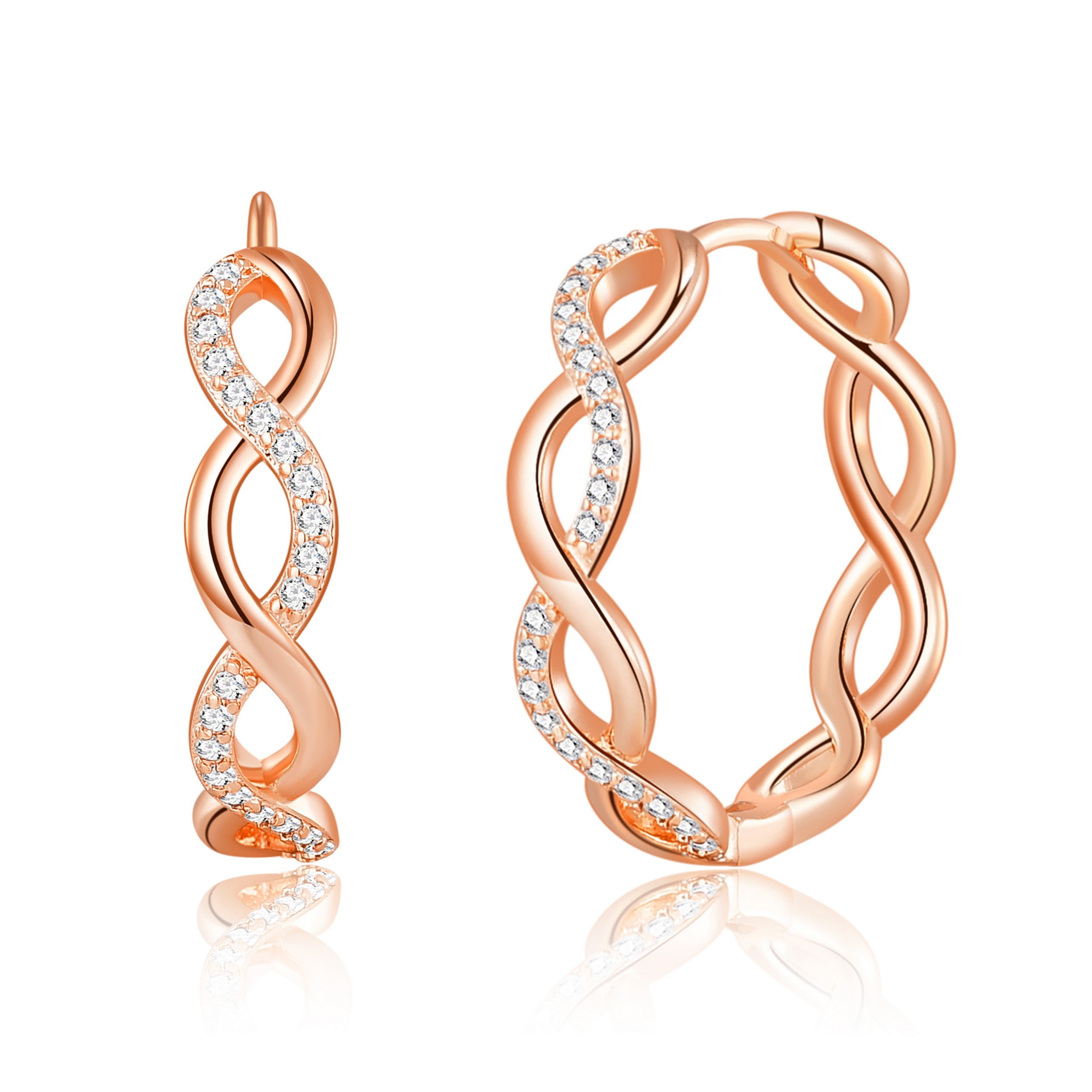 Rose Gold Plated Infinity Hoop Earrings Created with Zircondia® Crystals